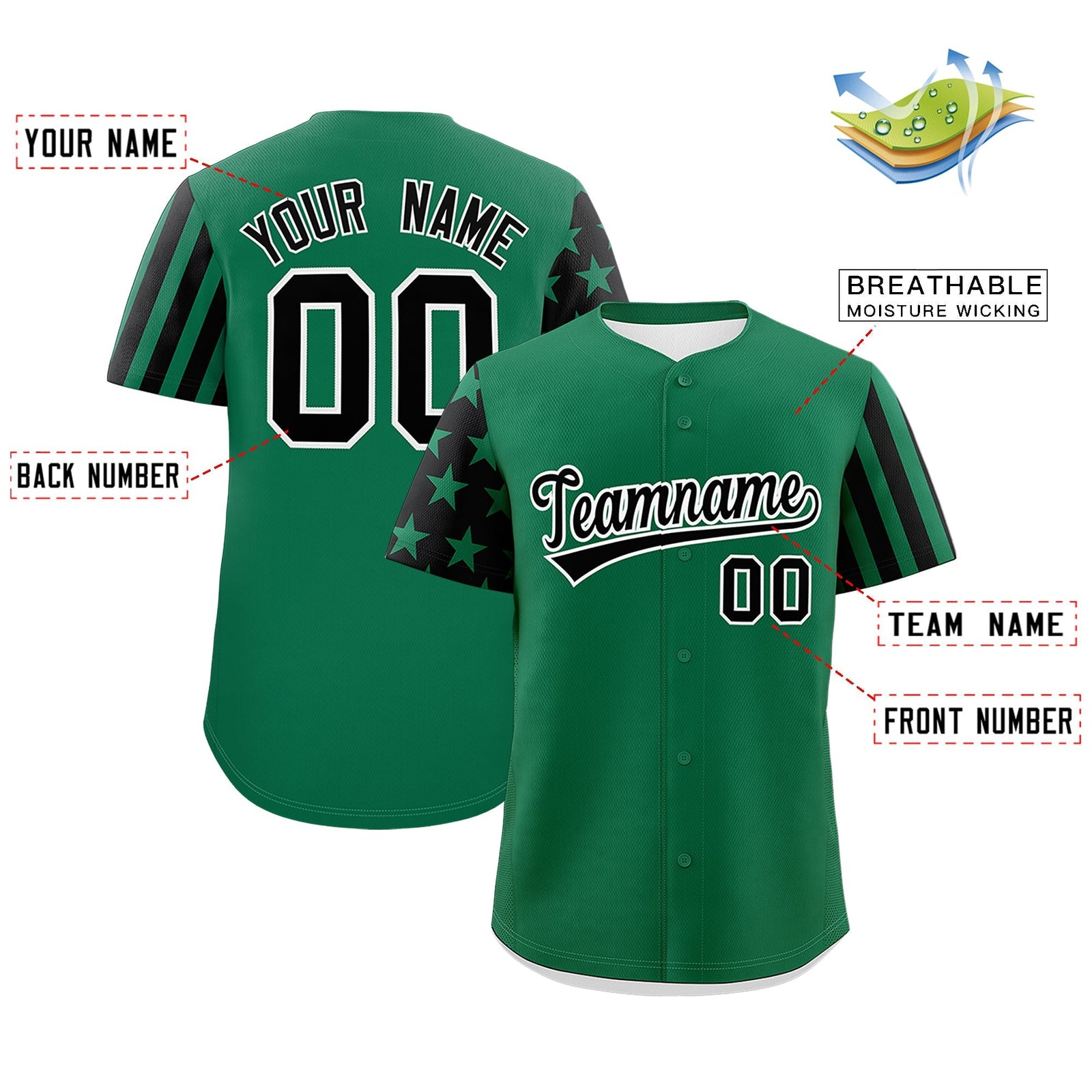 Custom Kelly Green Black American Flag Raglan Sleeves Baseball Jersey| KXKSHOP