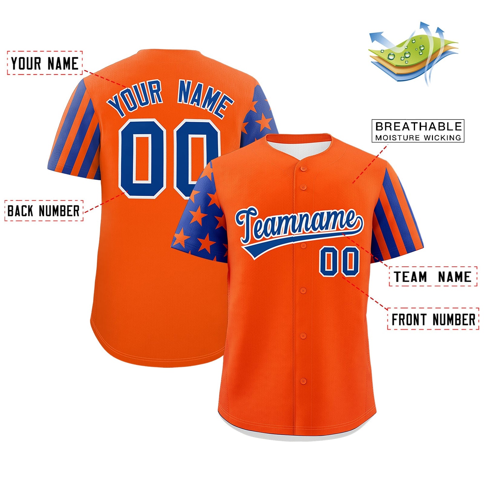 Custom Orange Royal Blue American Flag Raglan Sleeves Baseball Jersey| KXKSHOP