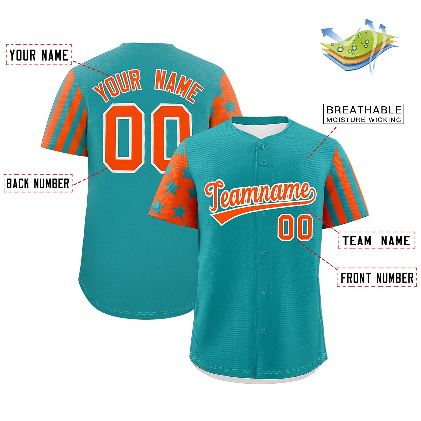 Custom Aqua Orange American Flag Raglan Sleeves Baseball Jersey| KXKSHOP