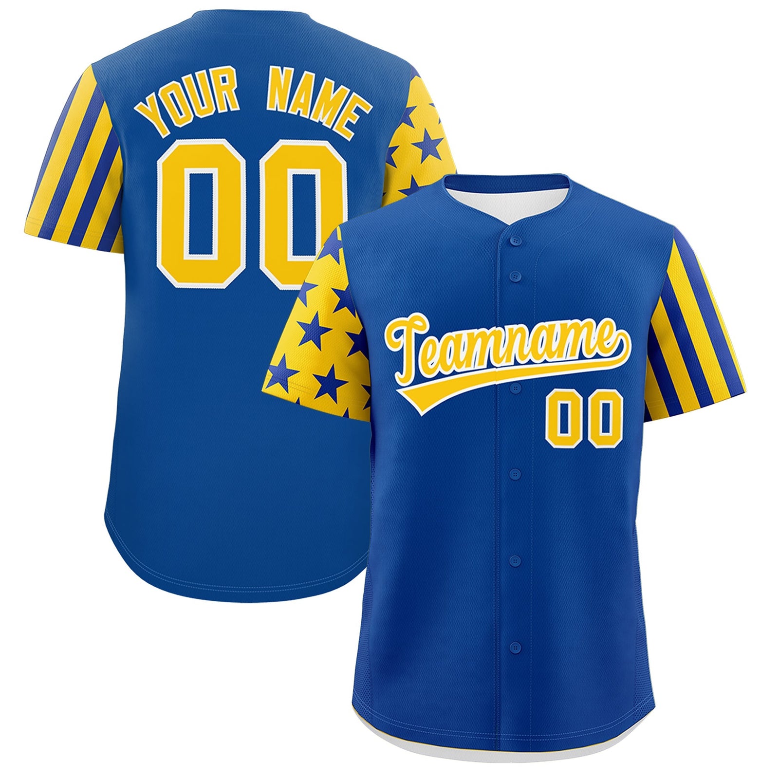 Custom Royal Blue Gold American Flag Raglan Sleeves Baseball Jersey| KXKSHOP