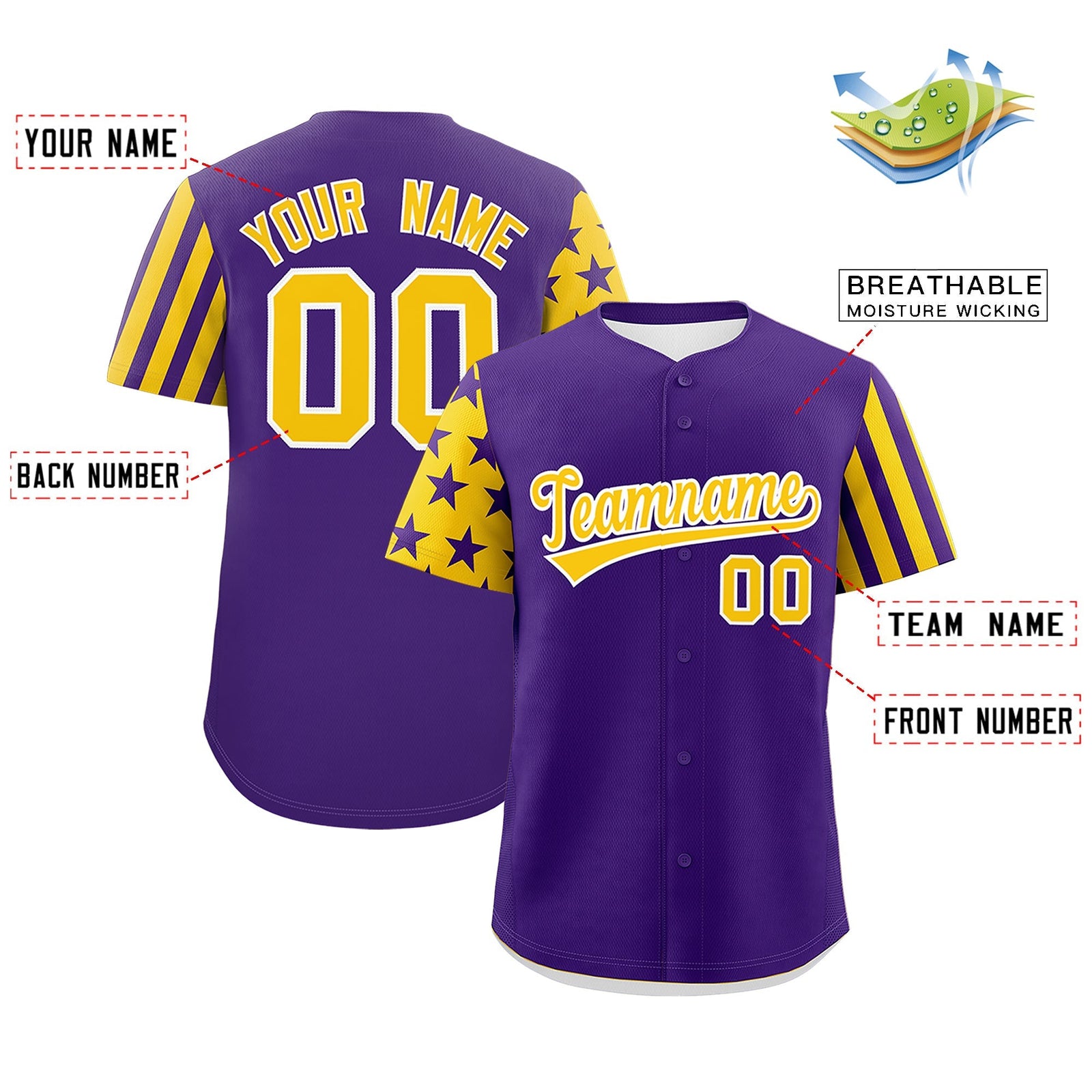 Custom Purple Gold American Flag Raglan Sleeves Baseball Jersey| KXKSHOP