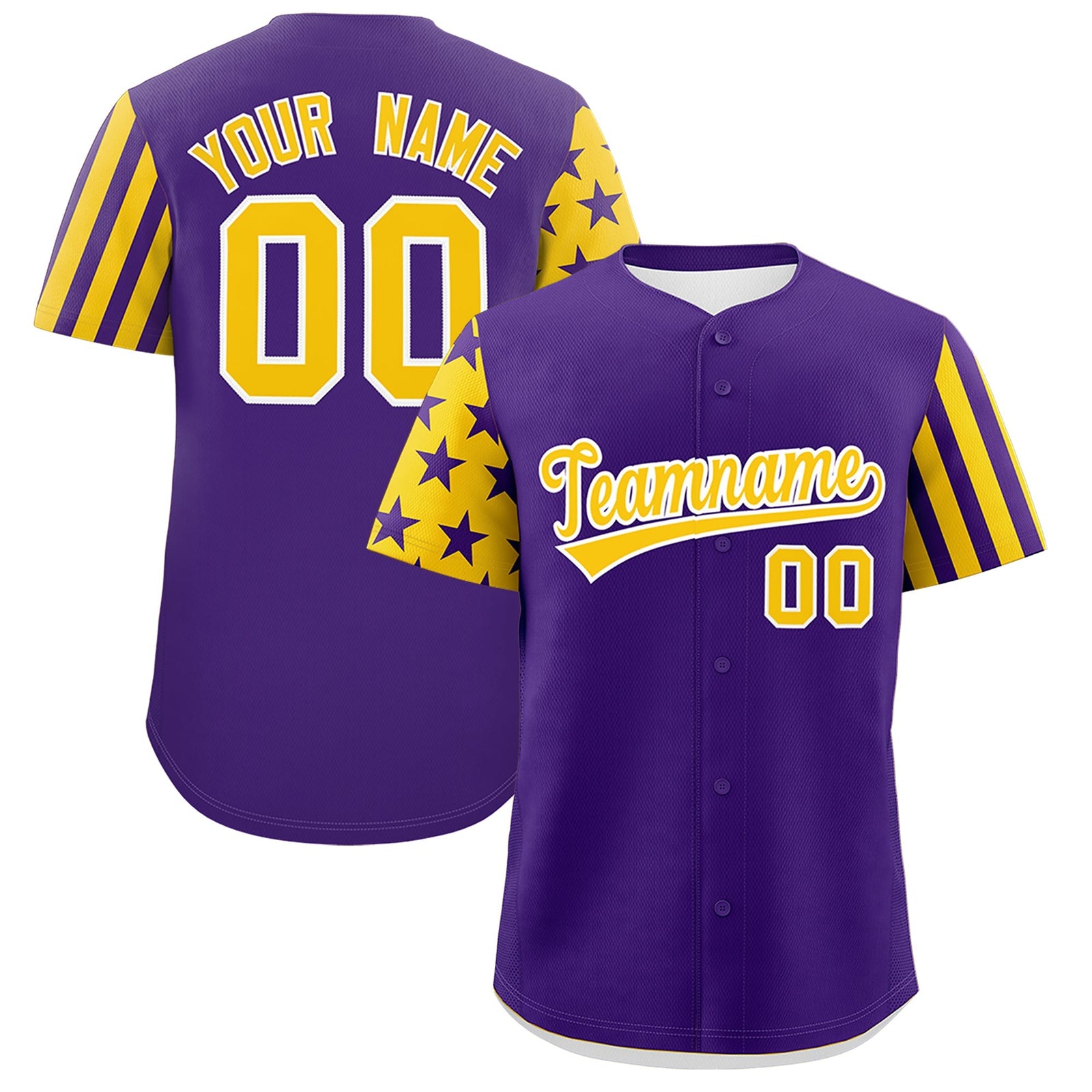 Custom Purple Gold American Flag Raglan Sleeves Baseball Jersey| KXKSHOP