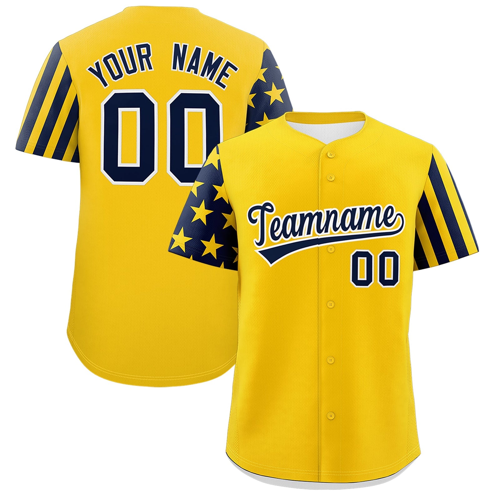 Custom Gold Navy Black American Flag Raglan Sleeves Baseball Jersey| KXKSHOP