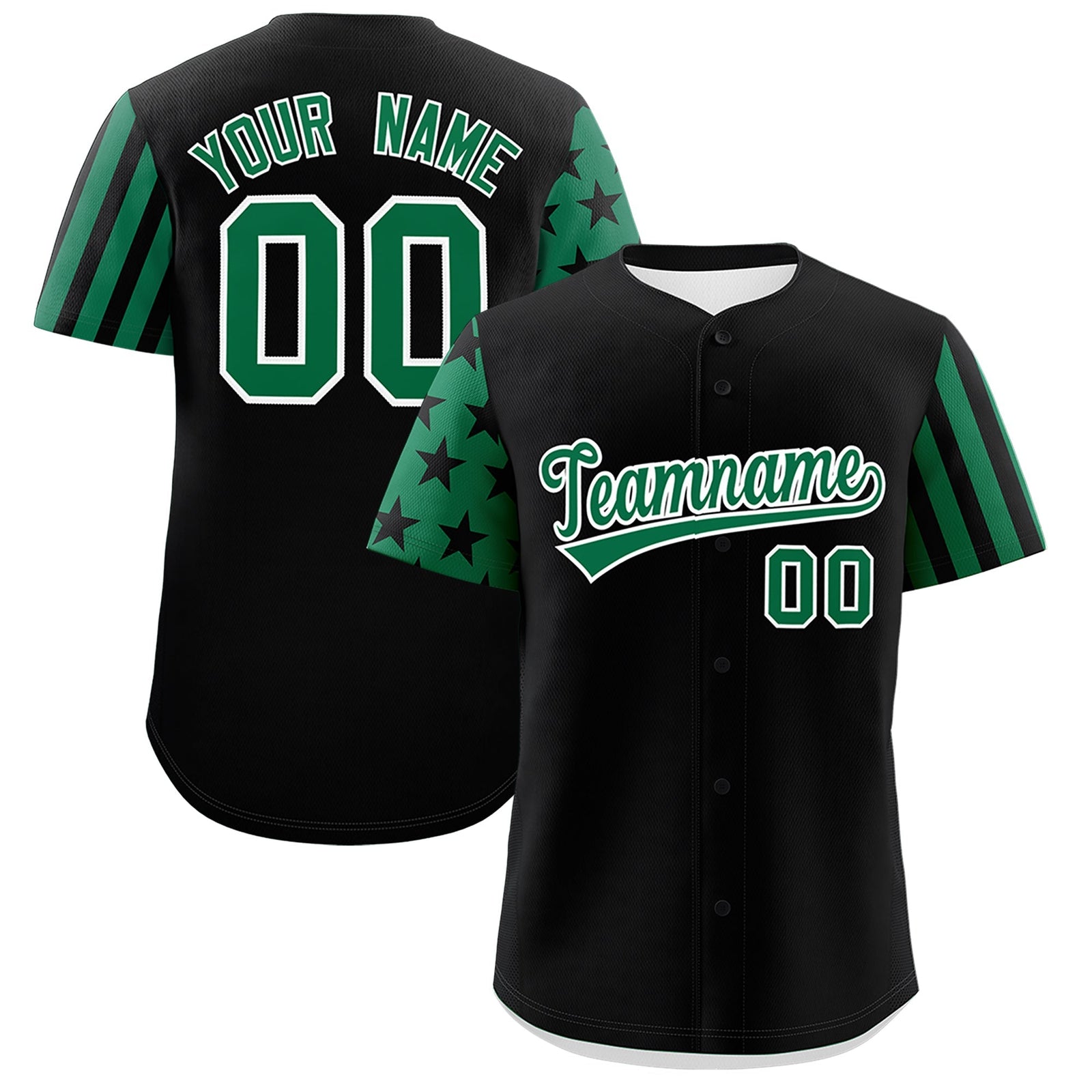 Custom Black Kelly Green American Flag Raglan Sleeves Baseball Jersey| KXKSHOP