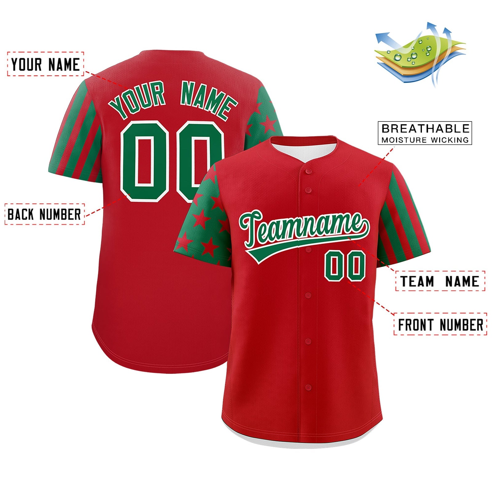Custom Red Kelly Green American Flag Raglan Sleeves Baseball Jersey| KXKSHOP