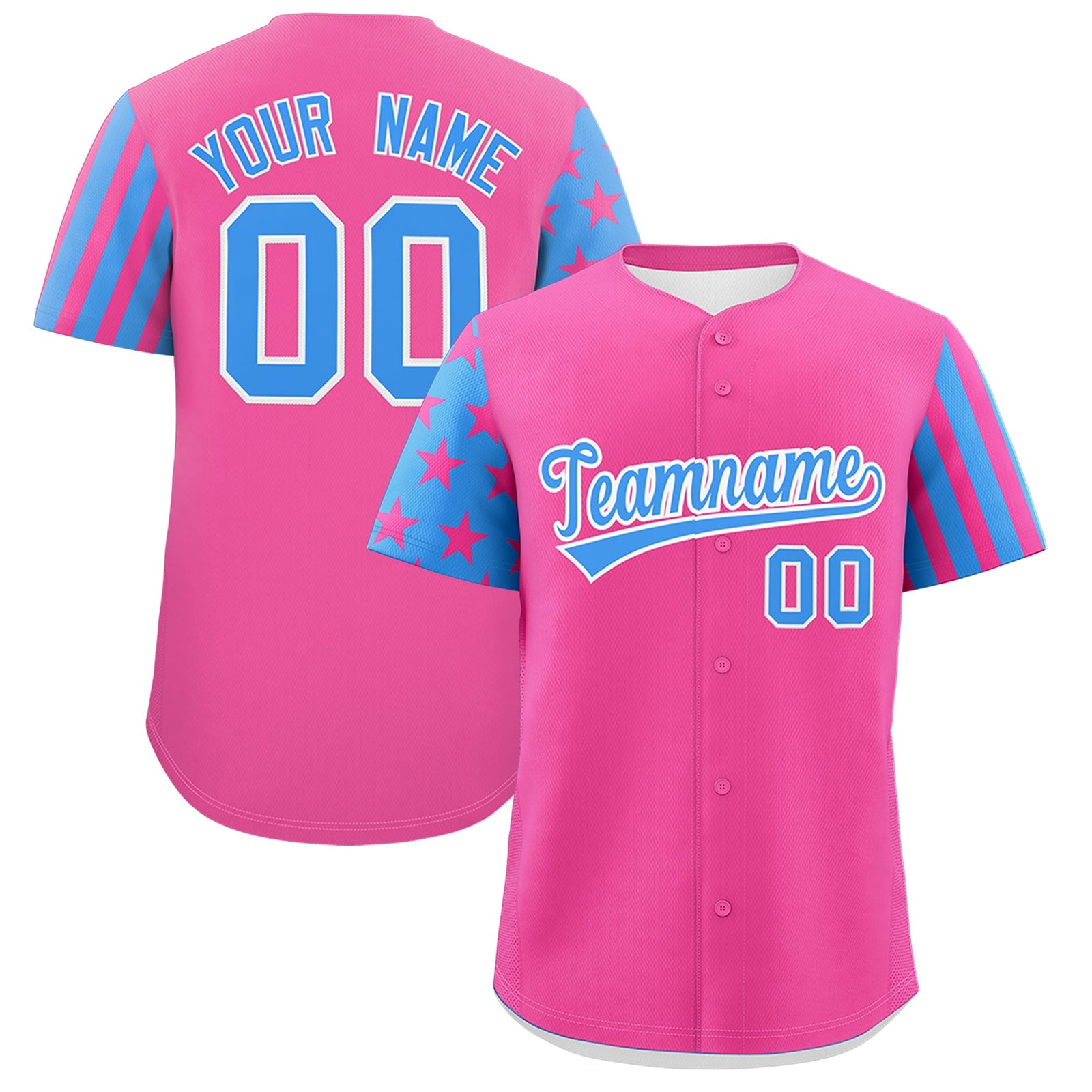 Custom Pink Powder Blue American Flag Raglan Sleeves Baseball Jersey| KXKSHOP