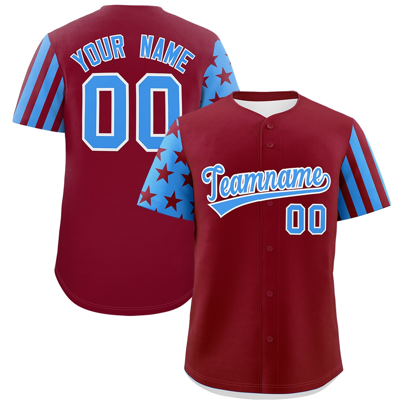 Custom Crimson Powder Blue American Flag Raglan Sleeves Baseball Jersey| KXKSHOP