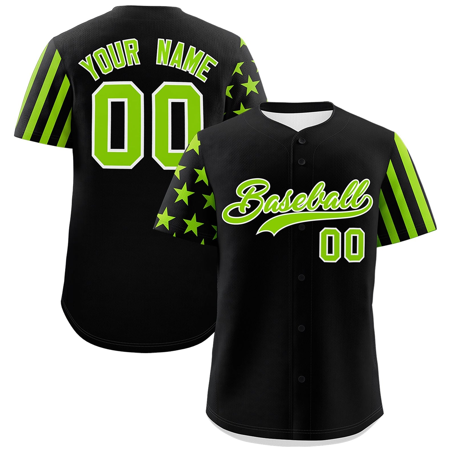 Custom Black Neon Green American Flag Raglan Sleeves Baseball Jersey| KXKSHOP