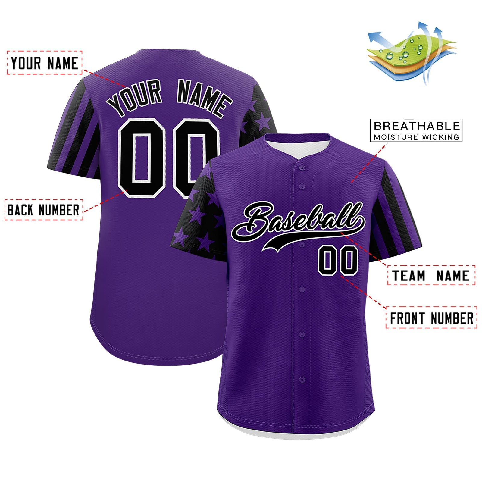 Custom Purple Black American Flag Raglan Sleeves Baseball Jersey| KXKSHOP