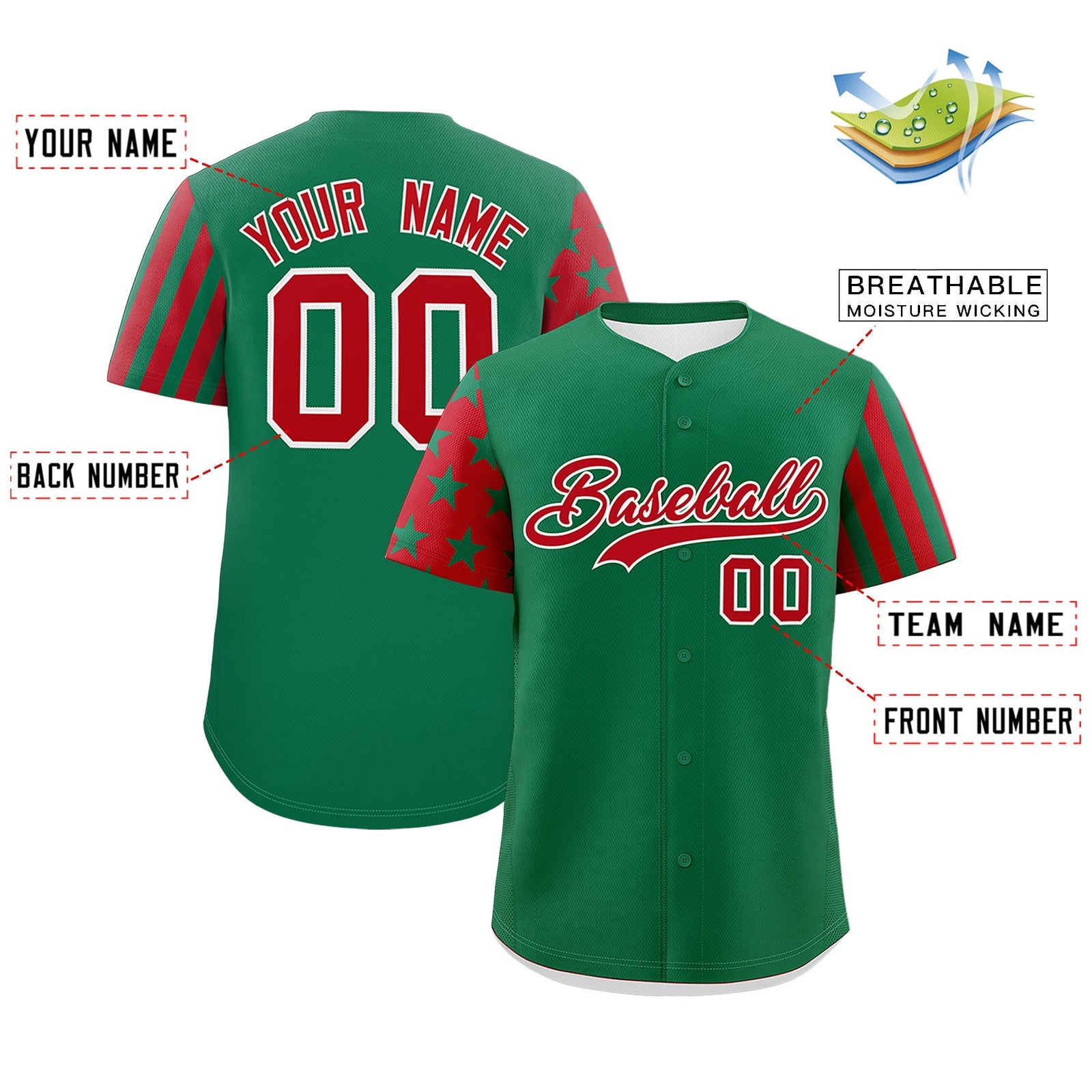Custom Kelly Green Red American Flag Raglan Sleeves Baseball Jersey| KXKSHOP