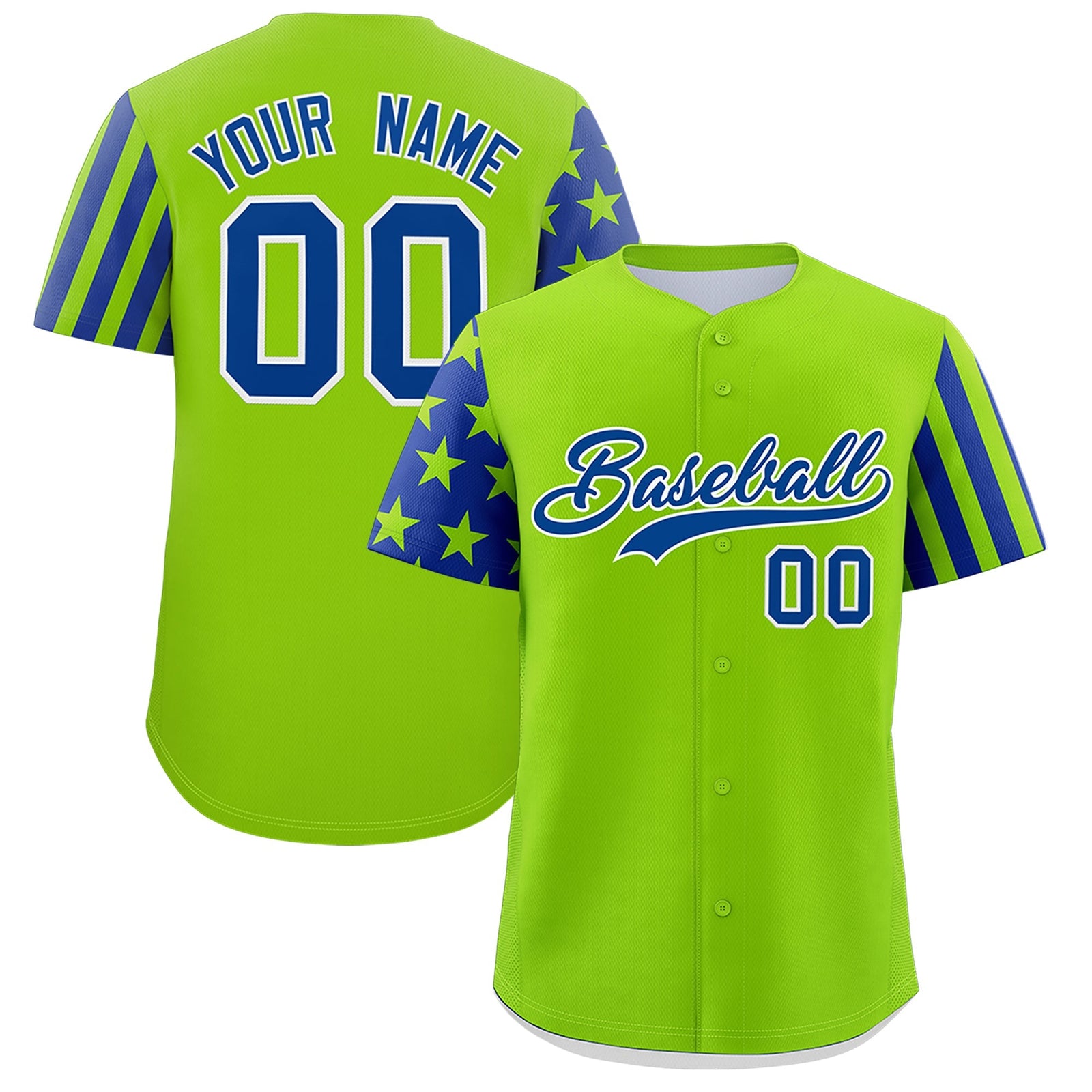Custom Neon Green Royal Blue American Flag Raglan Sleeves Baseball Jersey| KXKSHOP
