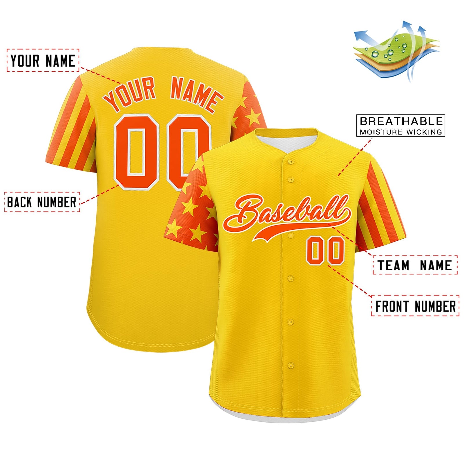 Custom Gold Orange American Flag Raglan Sleeves Baseball Jersey| KXKSHOP