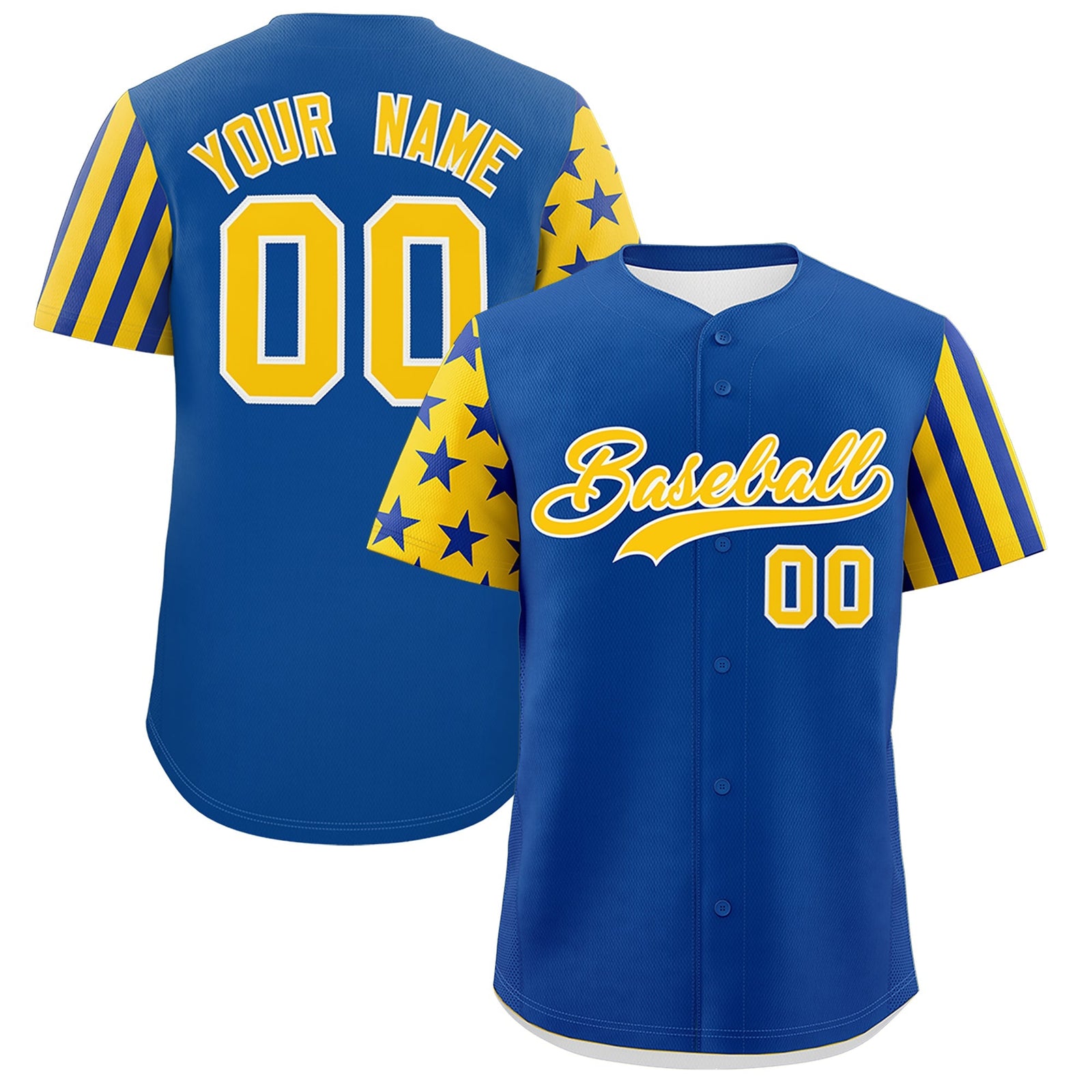 Custom Royal Blue Gold American Flag Raglan Sleeves Baseball Jersey| KXKSHOP