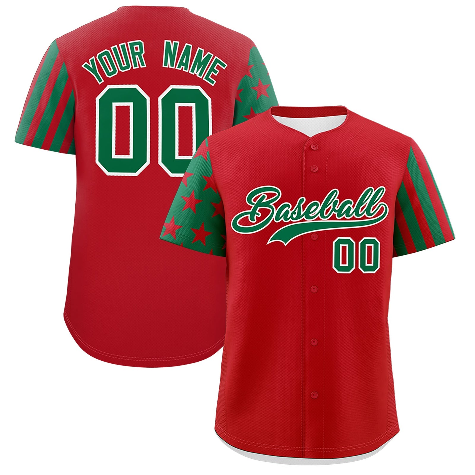 Custom Red Kelly Green American Flag Raglan Sleeves Baseball Jersey| KXKSHOP