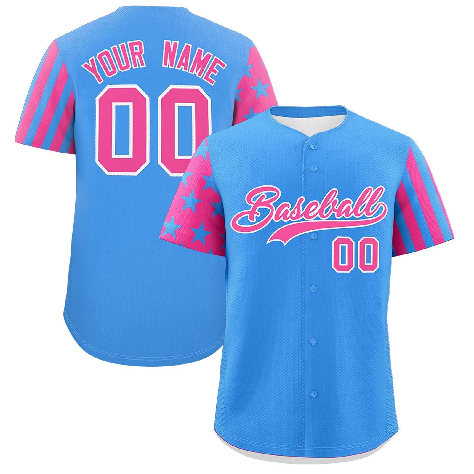 Custom Powder Blue Pink American Flag Raglan Sleeves Baseball Jersey| KXKSHOP