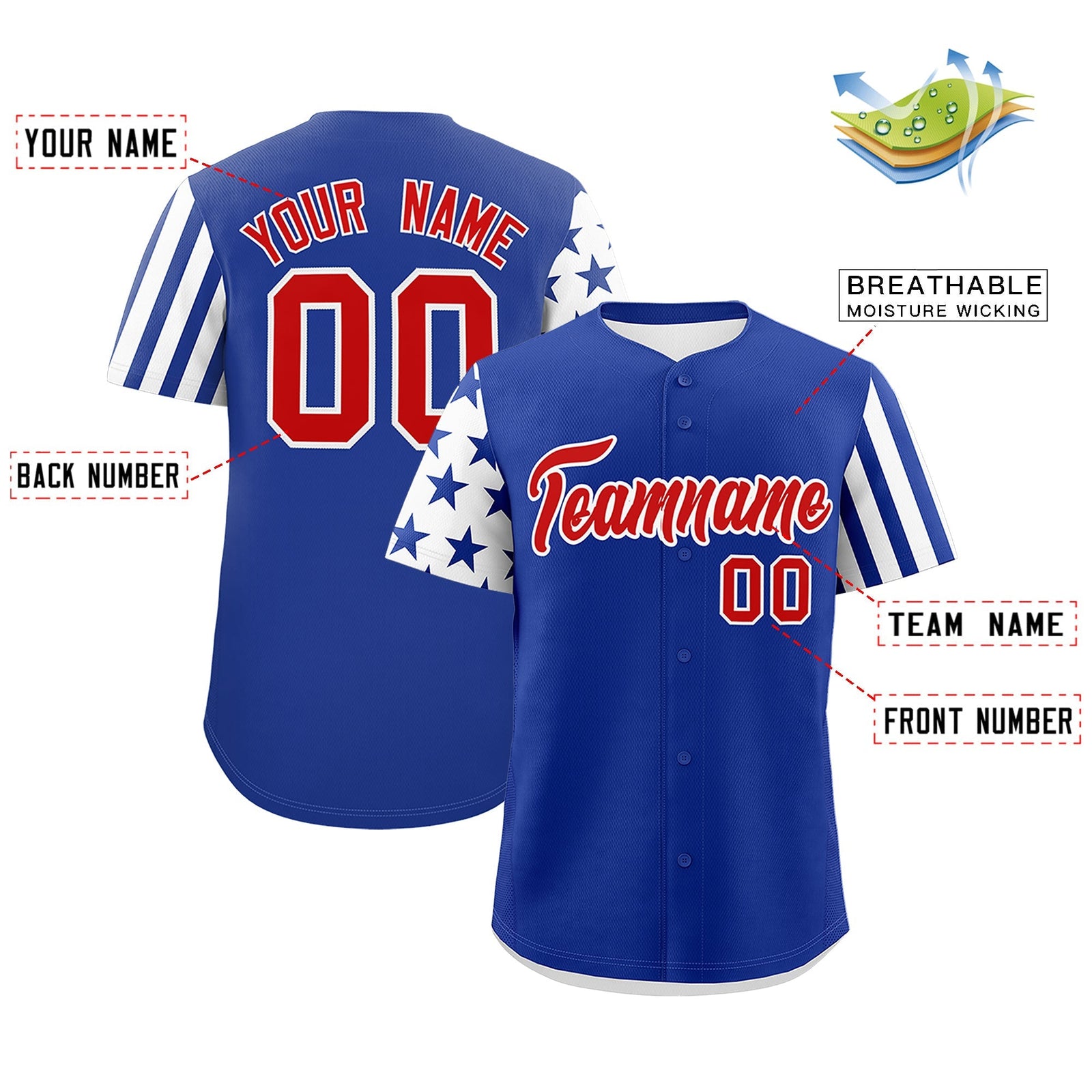 Custom Royal Blue White American Flag Raglan Sleeves Baseball Jersey| KXKSHOP