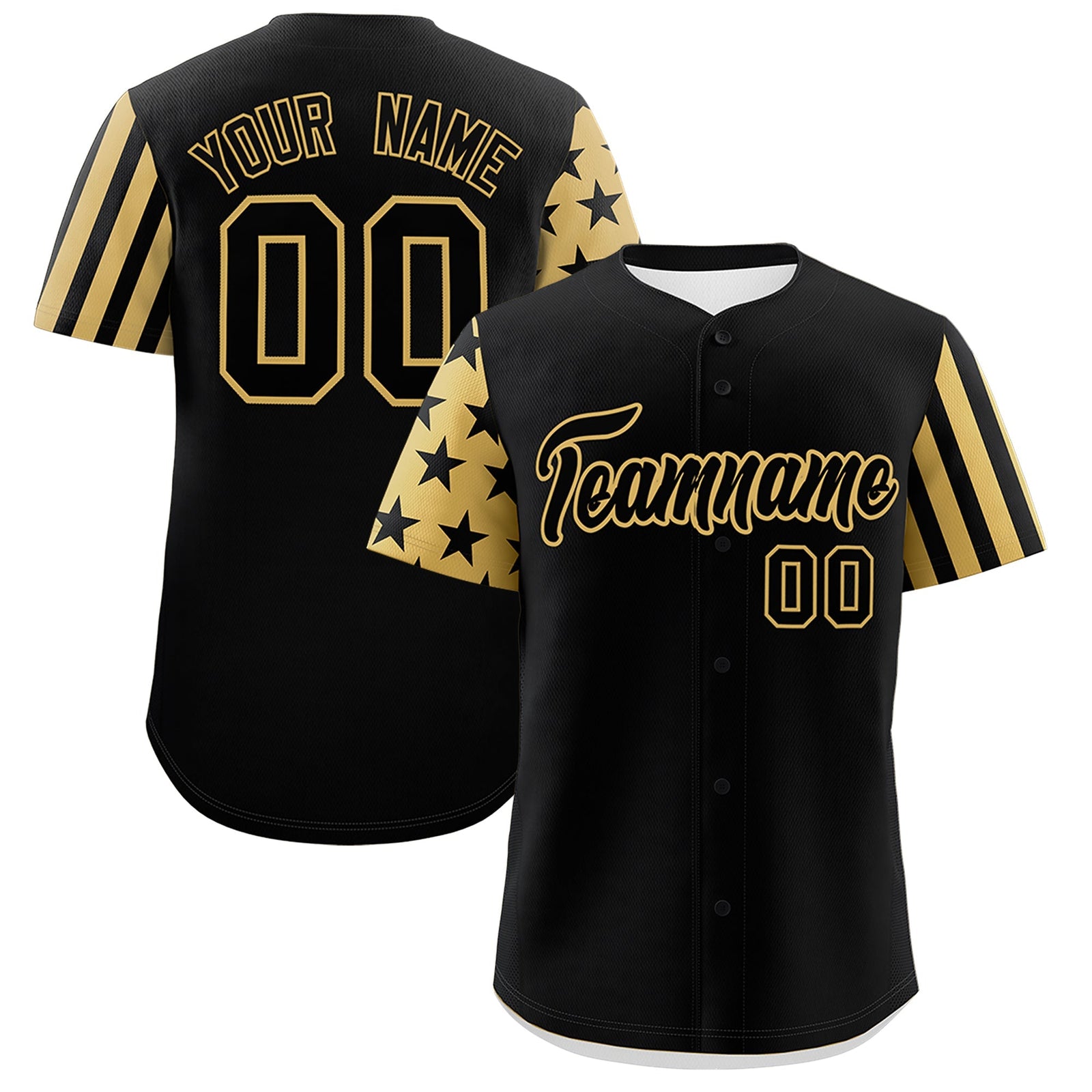 Custom Black Old Gold American Flag Raglan Sleeves Baseball Jersey| KXKSHOP