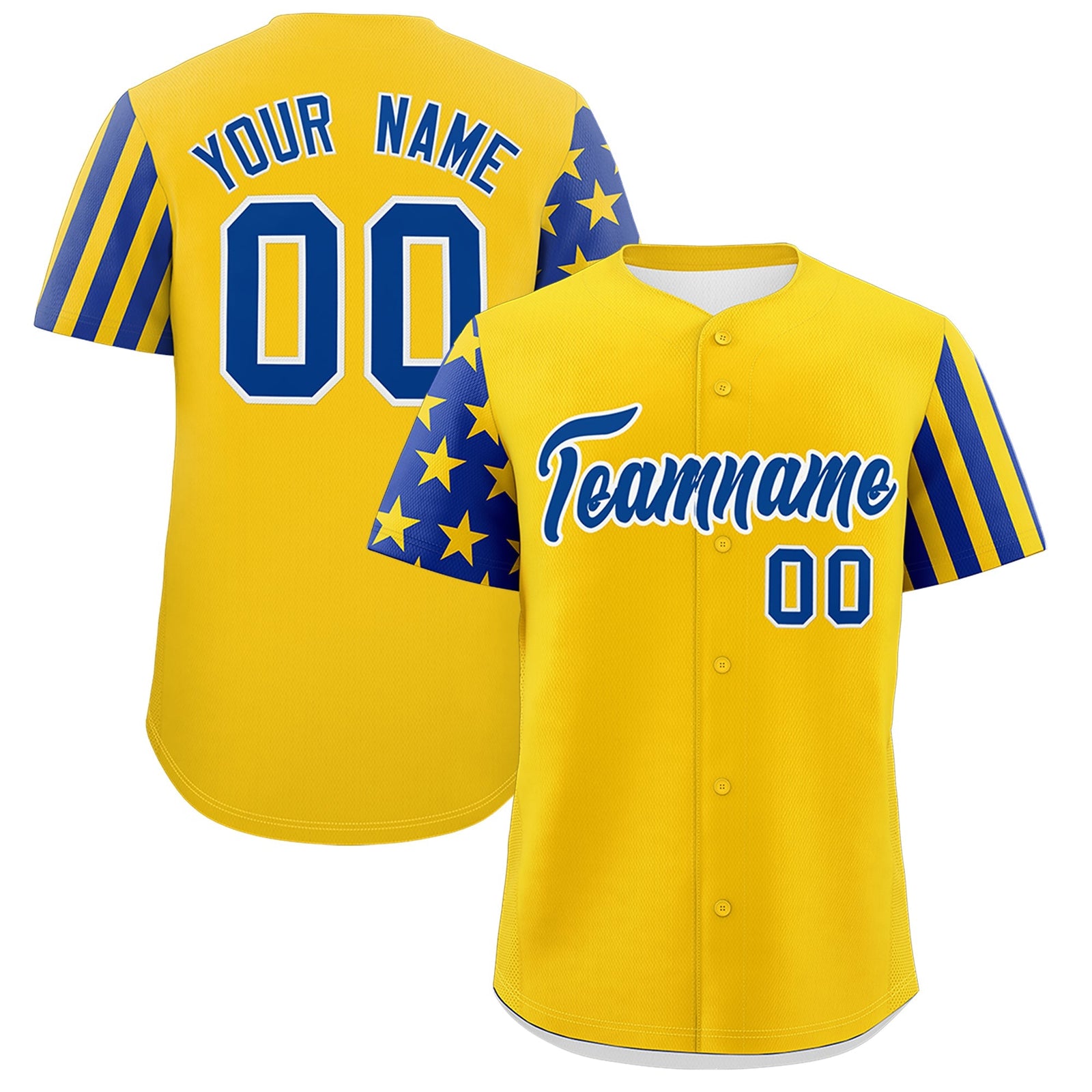 Custom Gold Royal Blue American Flag Raglan Sleeves Baseball Jersey| KXKSHOP