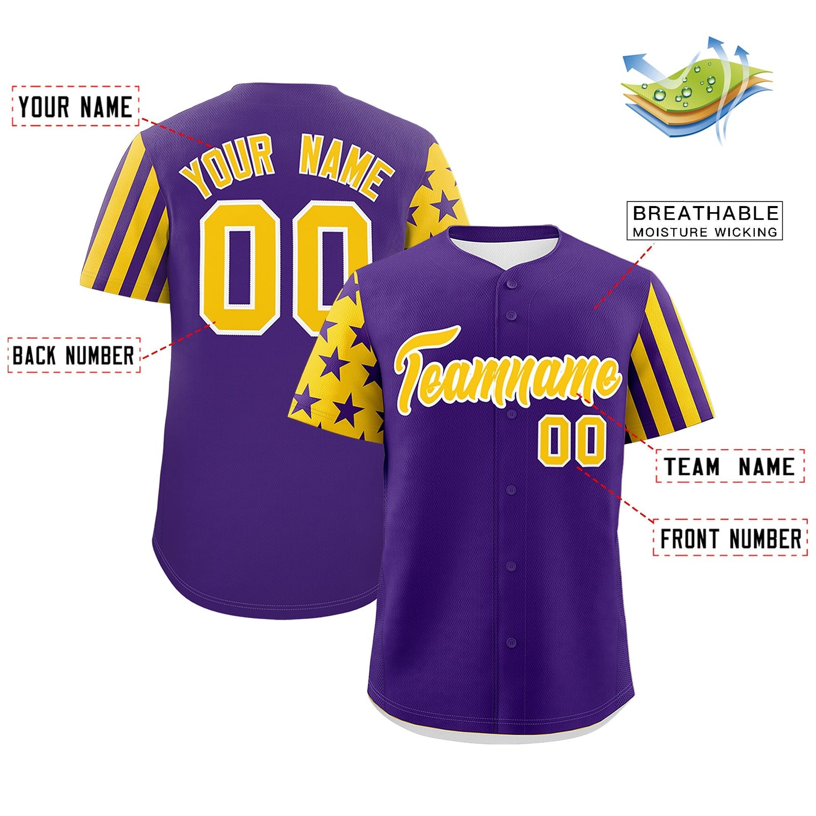 Custom Purple Gold American Flag Raglan Sleeves Baseball Jersey| KXKSHOP