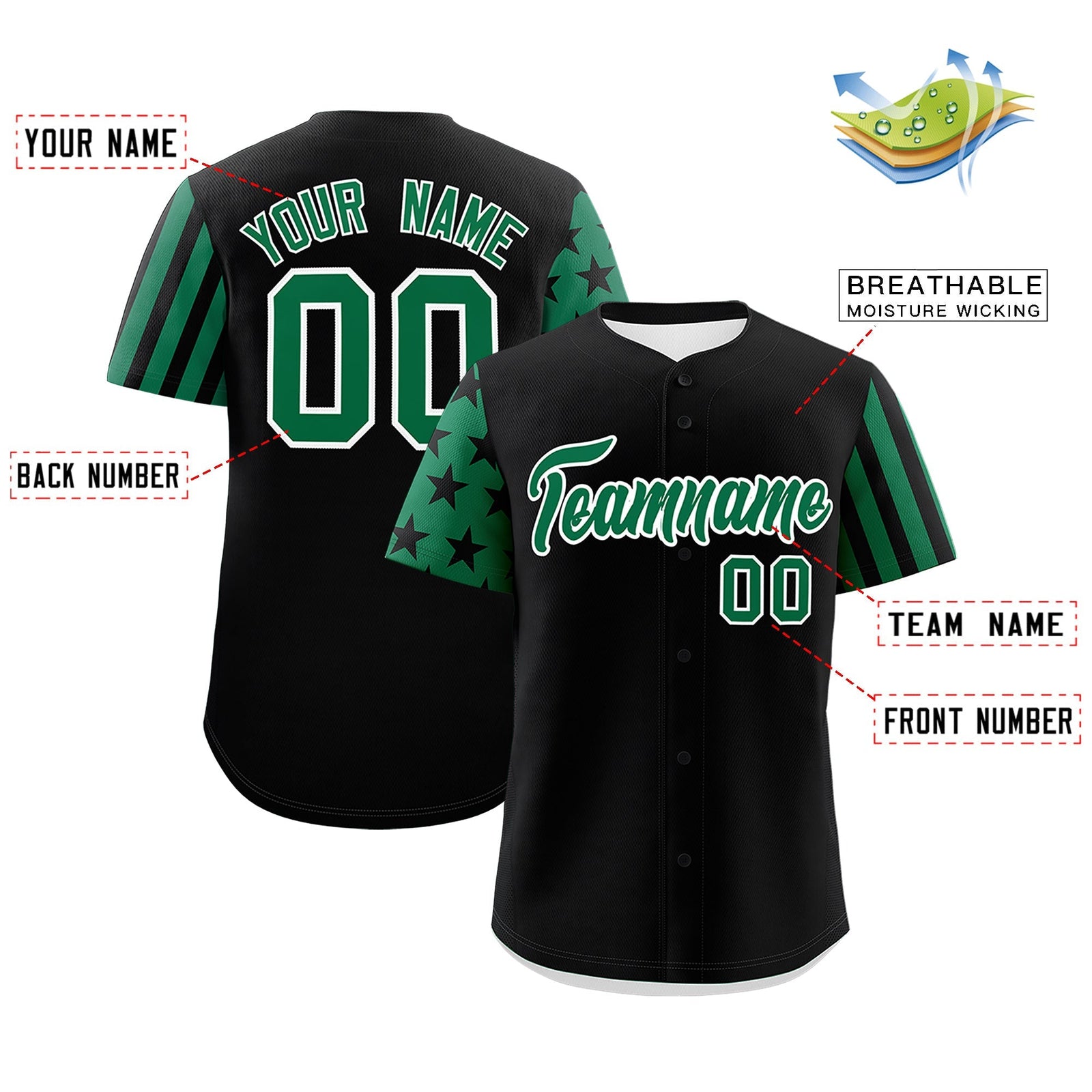 Custom Black Kelly Green American Flag Raglan Sleeves Baseball Jersey| KXKSHOP