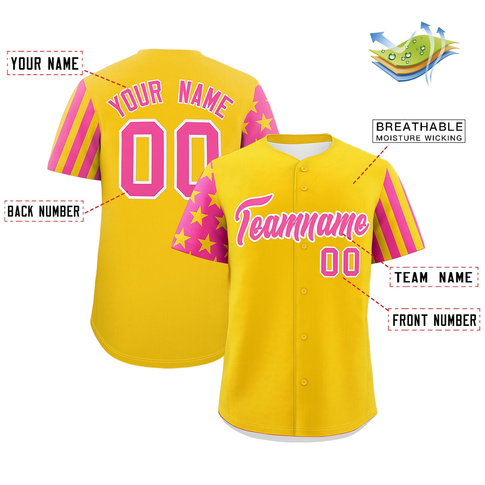Custom Gold Pink American Flag Raglan Sleeves Baseball Jersey| KXKSHOP