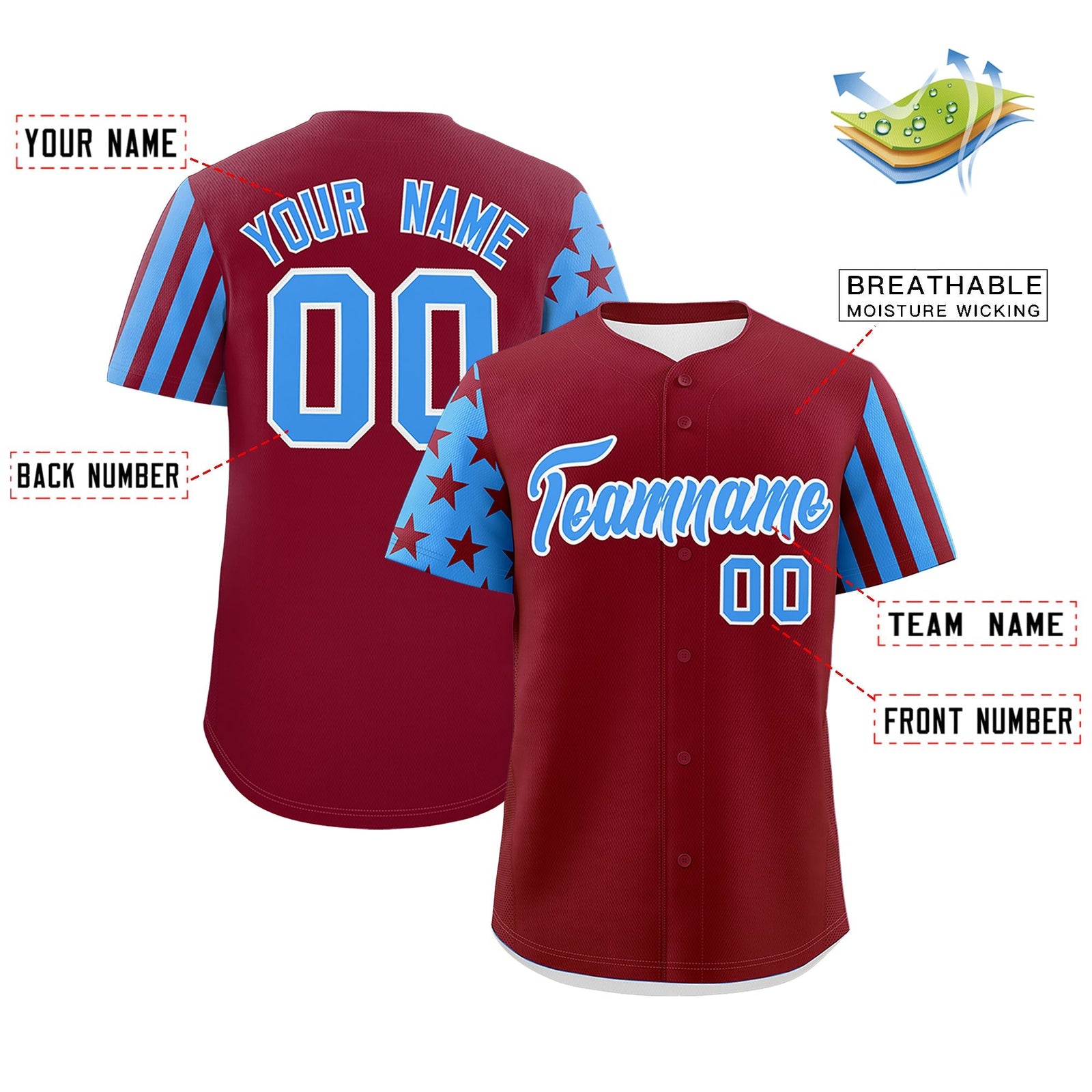 Custom Crimson Powder Blue American Flag Raglan Sleeves Baseball Jersey| KXKSHOP