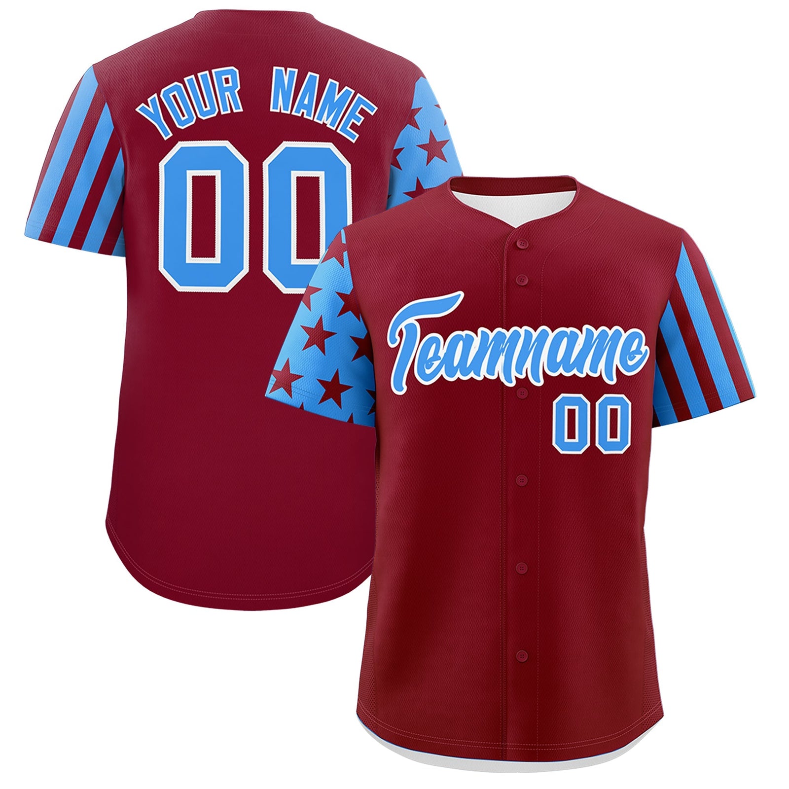 Custom Crimson Powder Blue American Flag Raglan Sleeves Baseball Jersey| KXKSHOP