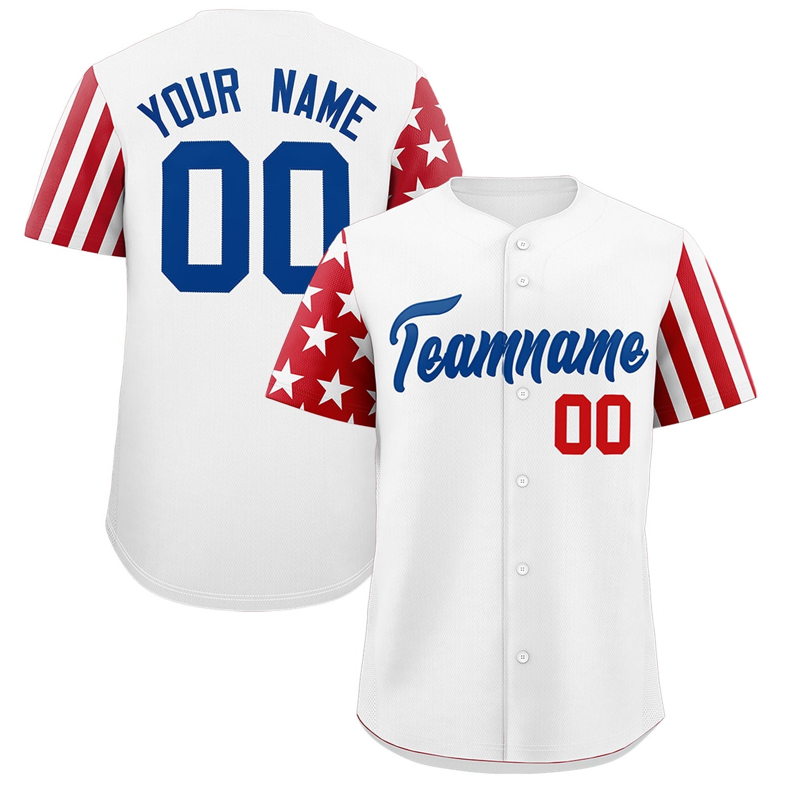 Custom White Red Royal Blue American Flag Raglan Sleeves Baseball Jersey| KXKSHOP