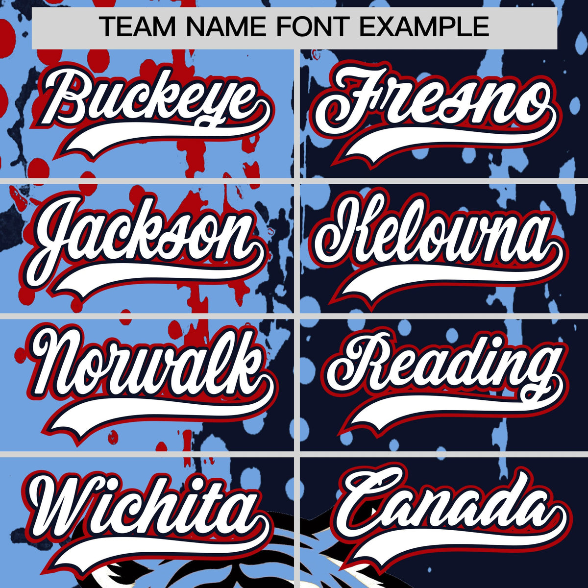 Custom Navy Light Blue Red Full-Snap Graffiti Pattern Tiger Graffiti Jersey Baseball Jersey| KXKSHOP