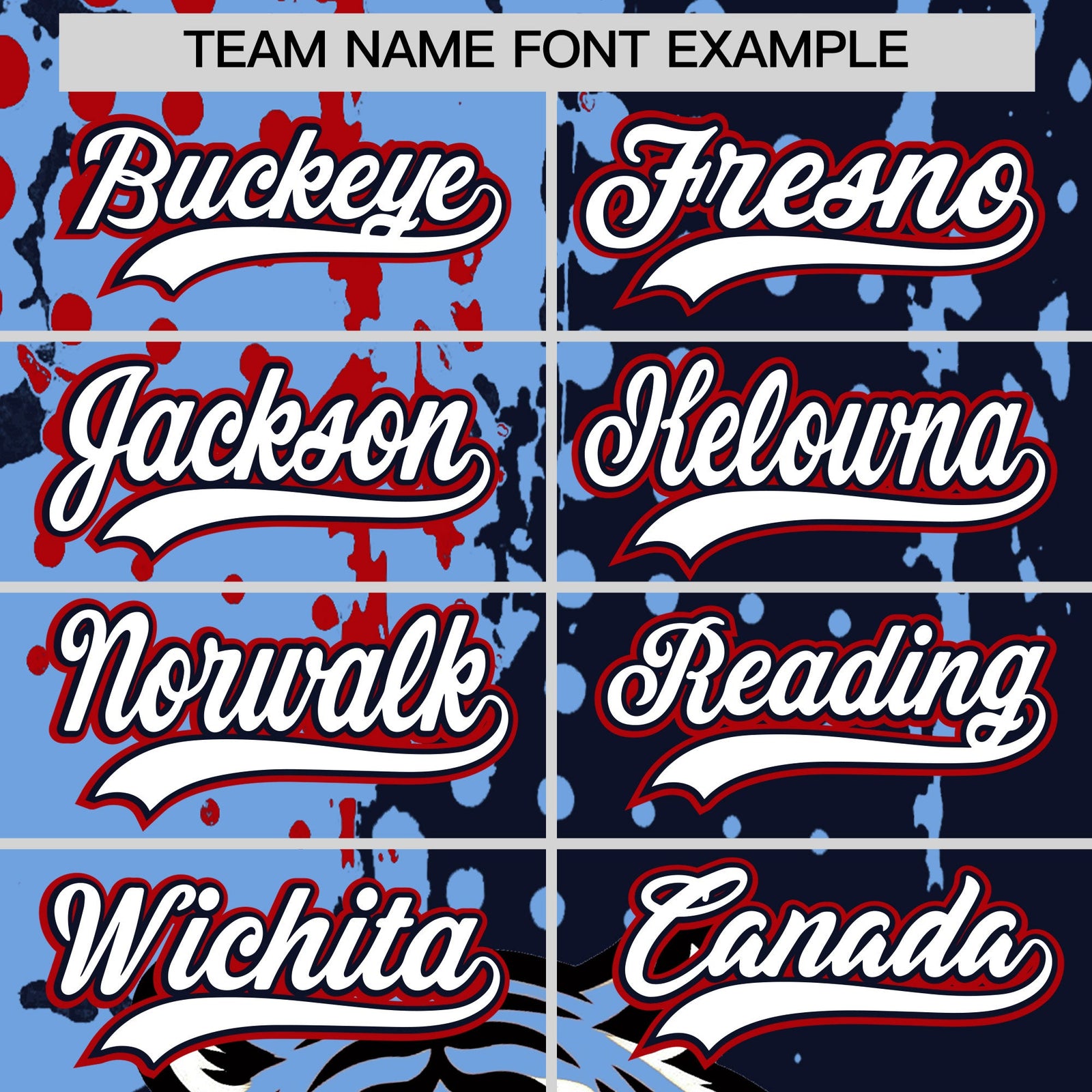 Custom Navy Light Blue Red Full-Snap Graffiti Pattern Tiger Graffiti Jersey Baseball Jersey| KXKSHOP