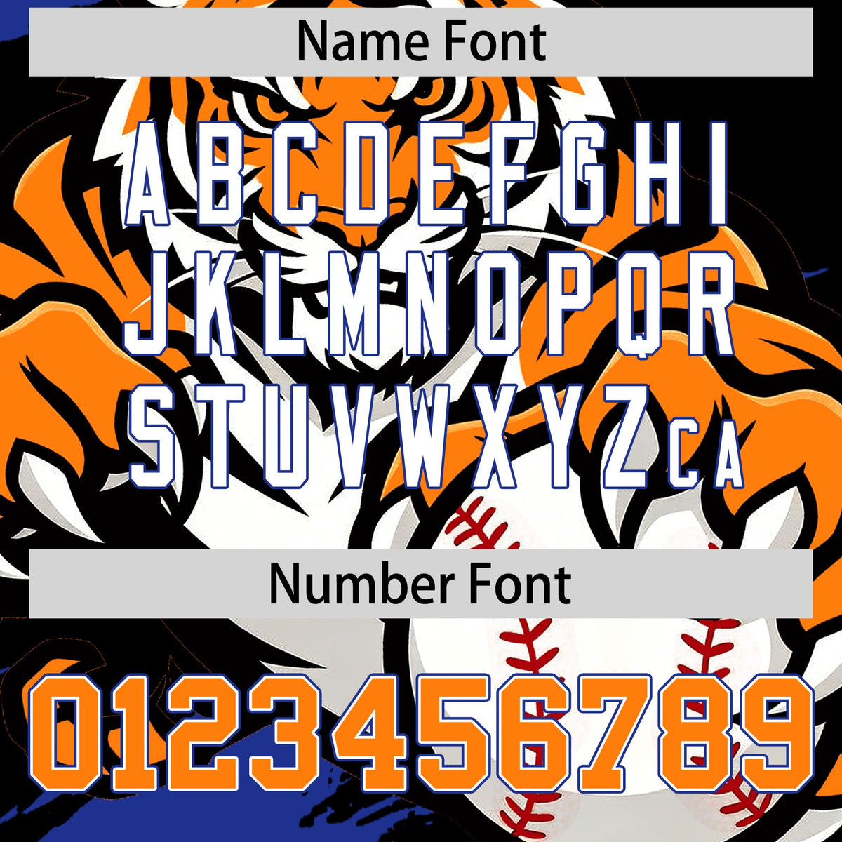 Custom Black Royal Blue Orange Full-Snap Graffiti Pattern Tiger Graffiti Jersey Baseball Jersey| KXKSHOP