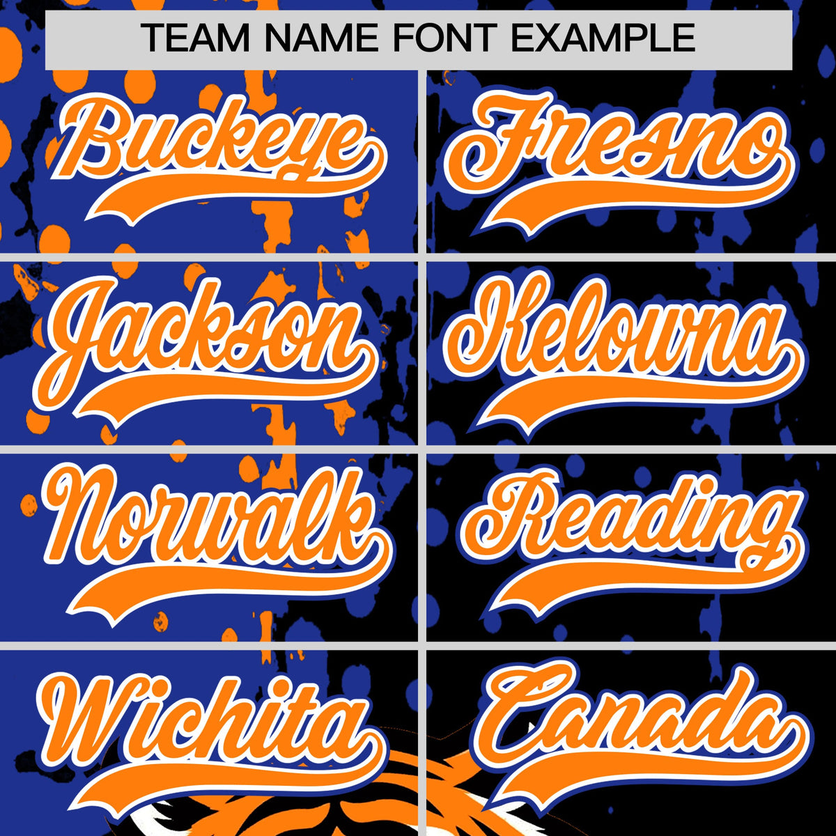 Custom Black Royal Blue Orange Full-Snap Graffiti Pattern Tiger Graffiti Jersey Baseball Jersey| KXKSHOP