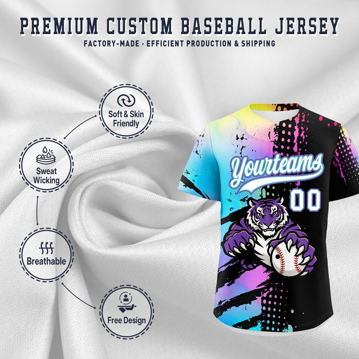 Custom Black White Sky Blue Full-Snap Graffiti Pattern Tiger Graffiti Jersey Baseball Jersey| KXKSHOP