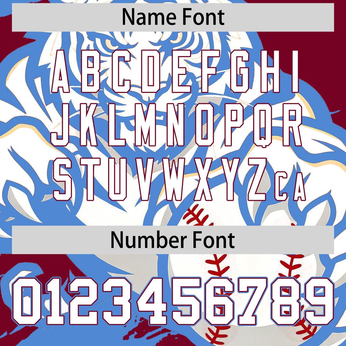 Custom Crimson Powder Blue White Full-Snap Graffiti Pattern Tiger Graffiti Jersey Baseball Jersey| KXKSHOP