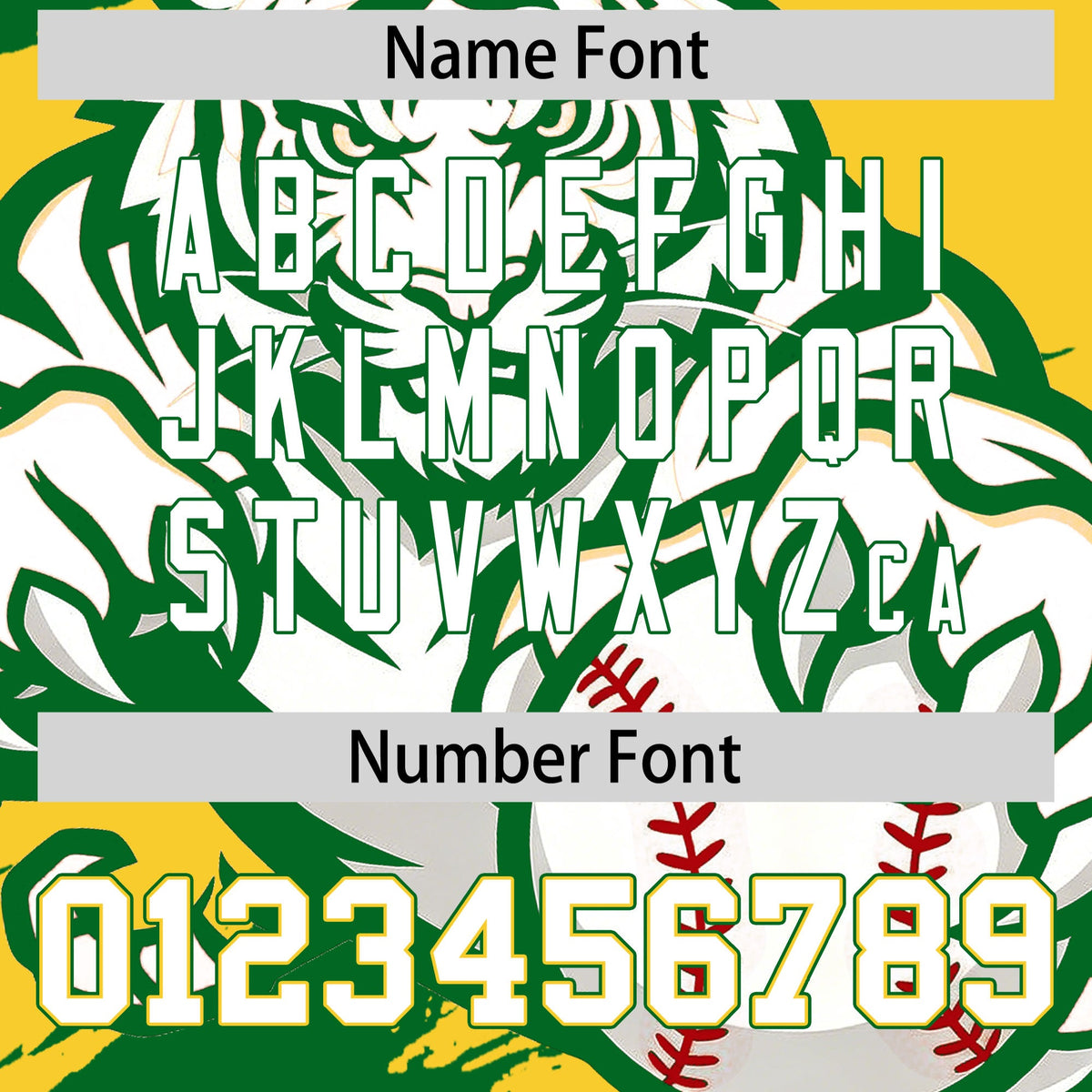 Custom Gold Kelly Green White Full-Snap Graffiti Pattern Tiger Graffiti Jersey Baseball Jersey| KXKSHOP