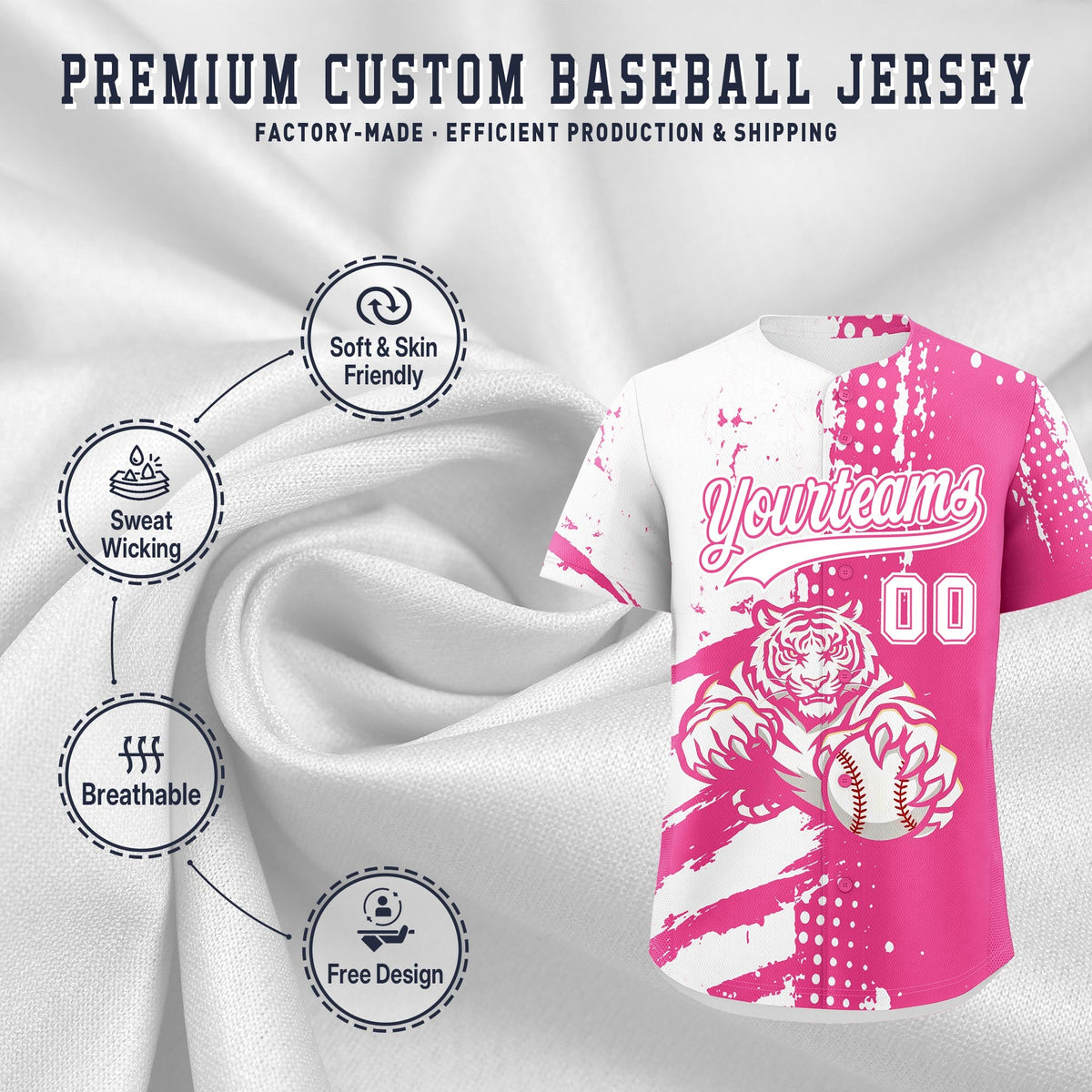 Custom White Pink Full-Snap Graffiti Pattern Tiger Graffiti Jersey Baseball Jersey| KXKSHOP