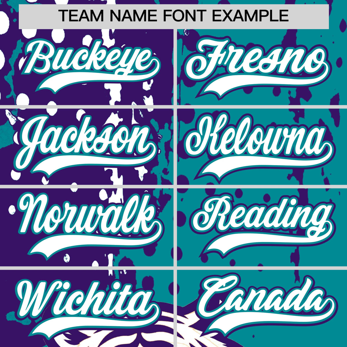 Custom Teal Purple White Full-Snap Graffiti Pattern Tiger Graffiti Jersey Baseball Jersey| KXKSHOP