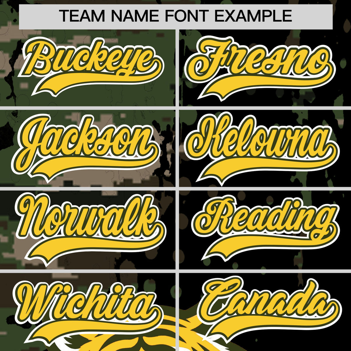 Custom Camo Black Gold Full-Snap Graffiti Pattern Tiger Graffiti Jersey Baseball Jersey| KXKSHOP