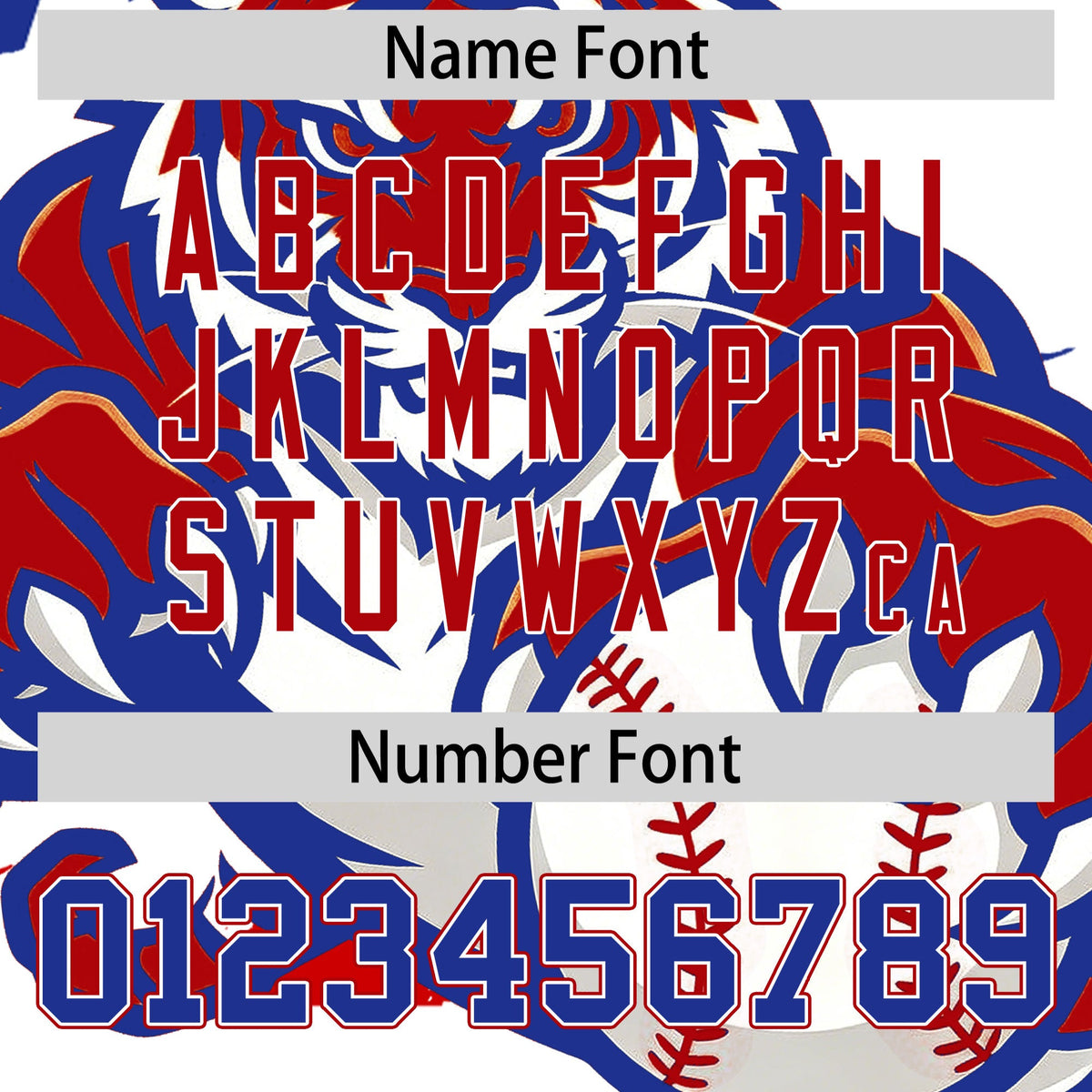 Custom Royal Blue White Red Full-Snap Graffiti Pattern Tiger Graffiti Jersey Baseball Jersey| KXKSHOP
