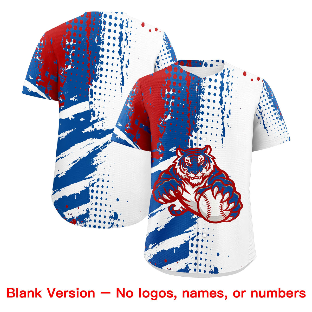 Custom White Royal Red Full-Snap Graffiti Pattern Tiger Graffiti Jersey Baseball Jersey| KXKSHOP