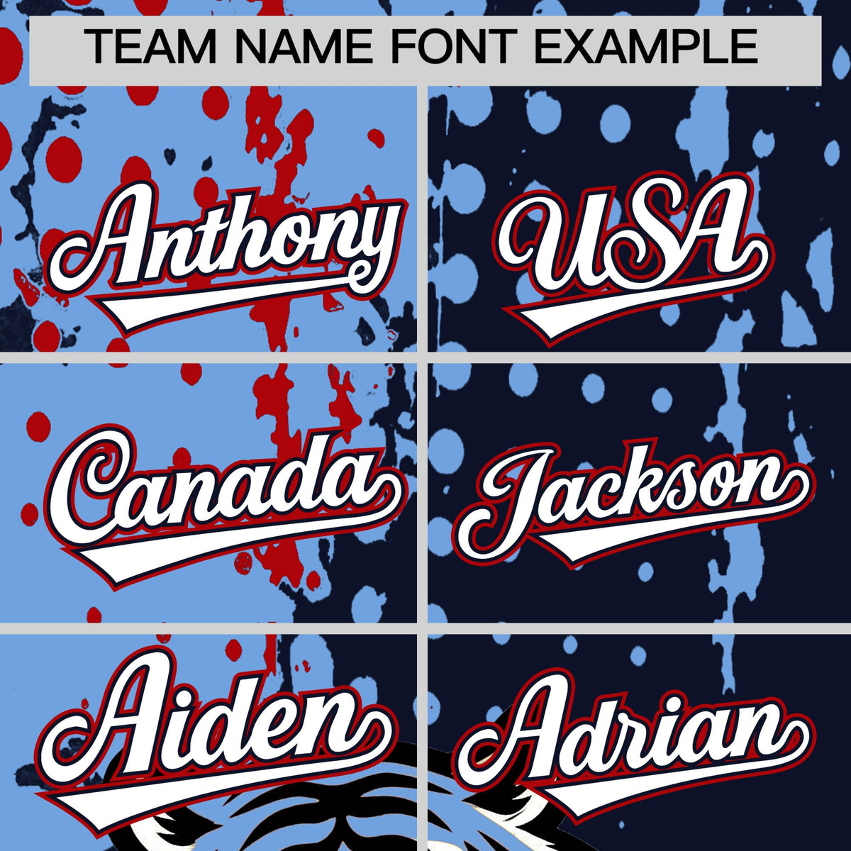Custom Navy Light Blue Red Full-Snap Graffiti Pattern Tiger Graffiti Jersey Baseball Jersey| KXKSHOP