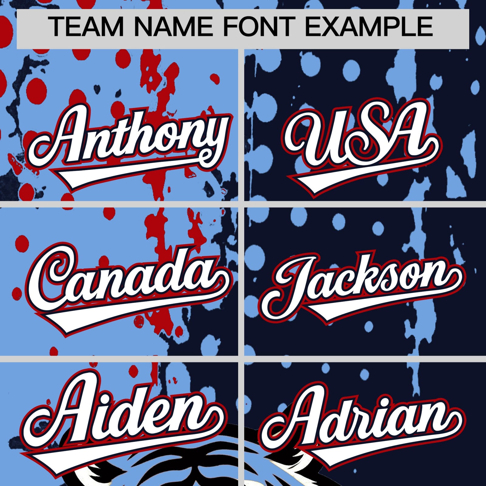 Custom Navy Light Blue Red Full-Snap Graffiti Pattern Tiger Graffiti Jersey Baseball Jersey| KXKSHOP