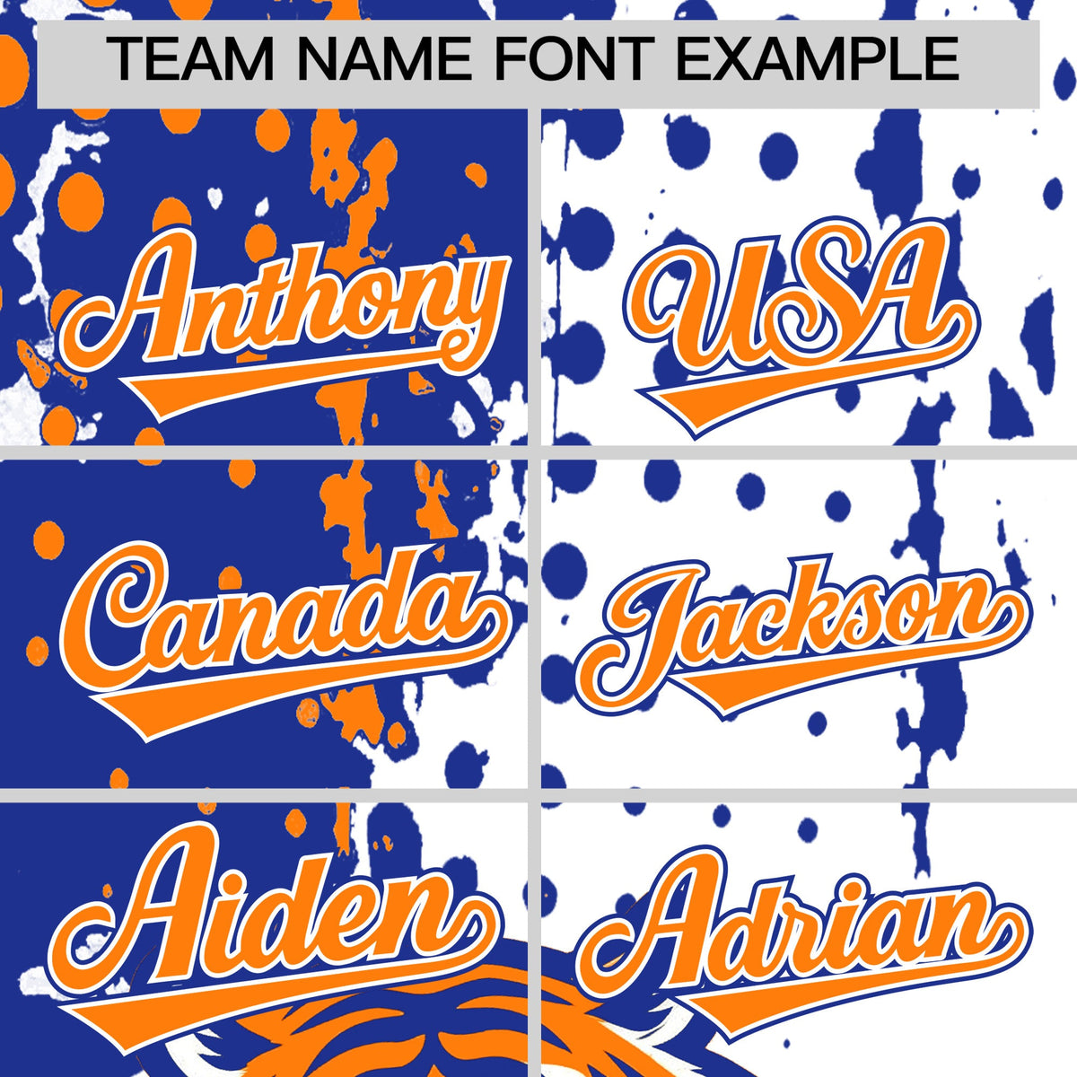 Custom White Royal Blue Orange Full-Snap Graffiti Pattern Tiger Graffiti Jersey Baseball Jersey| KXKSHOP