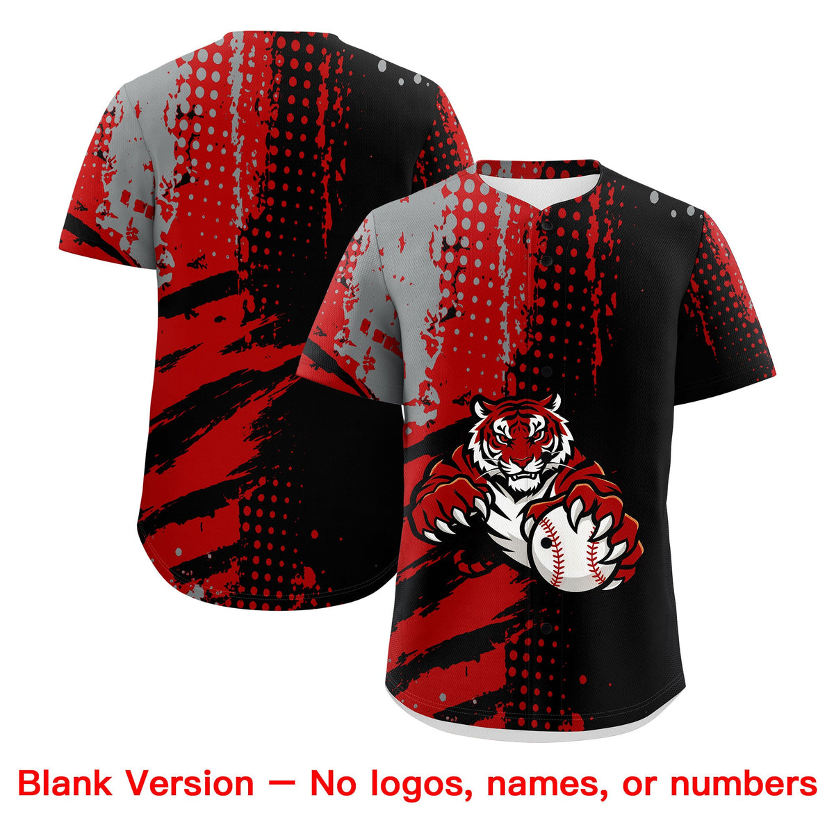 Custom Black Red Gray Full-Snap Graffiti Pattern Tiger Graffiti Jersey Baseball Jersey| KXKSHOP