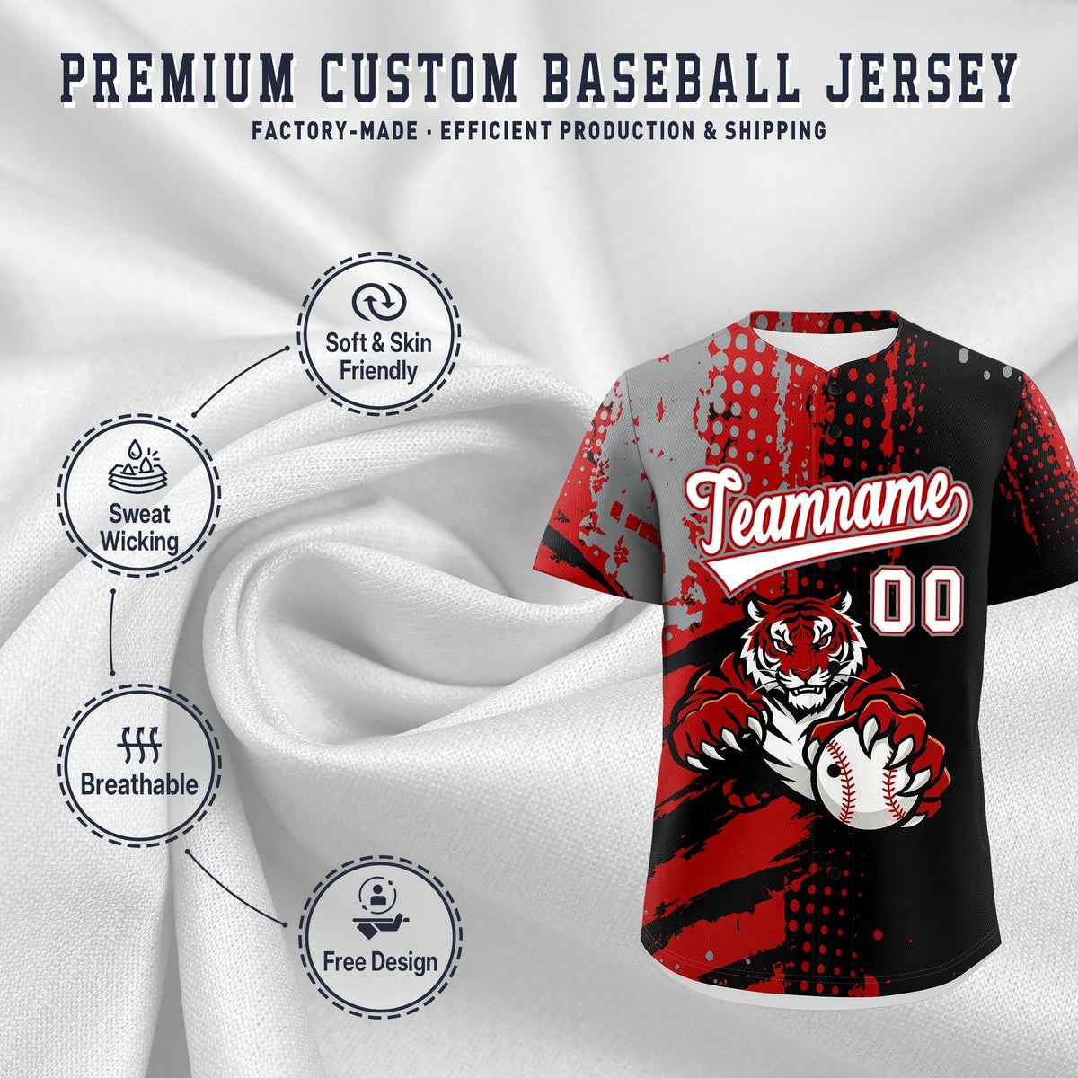 Custom Royal Blue White Red Full-Snap Graffiti Pattern Tiger Graffiti Jersey Baseball Jersey| KXKSHOP