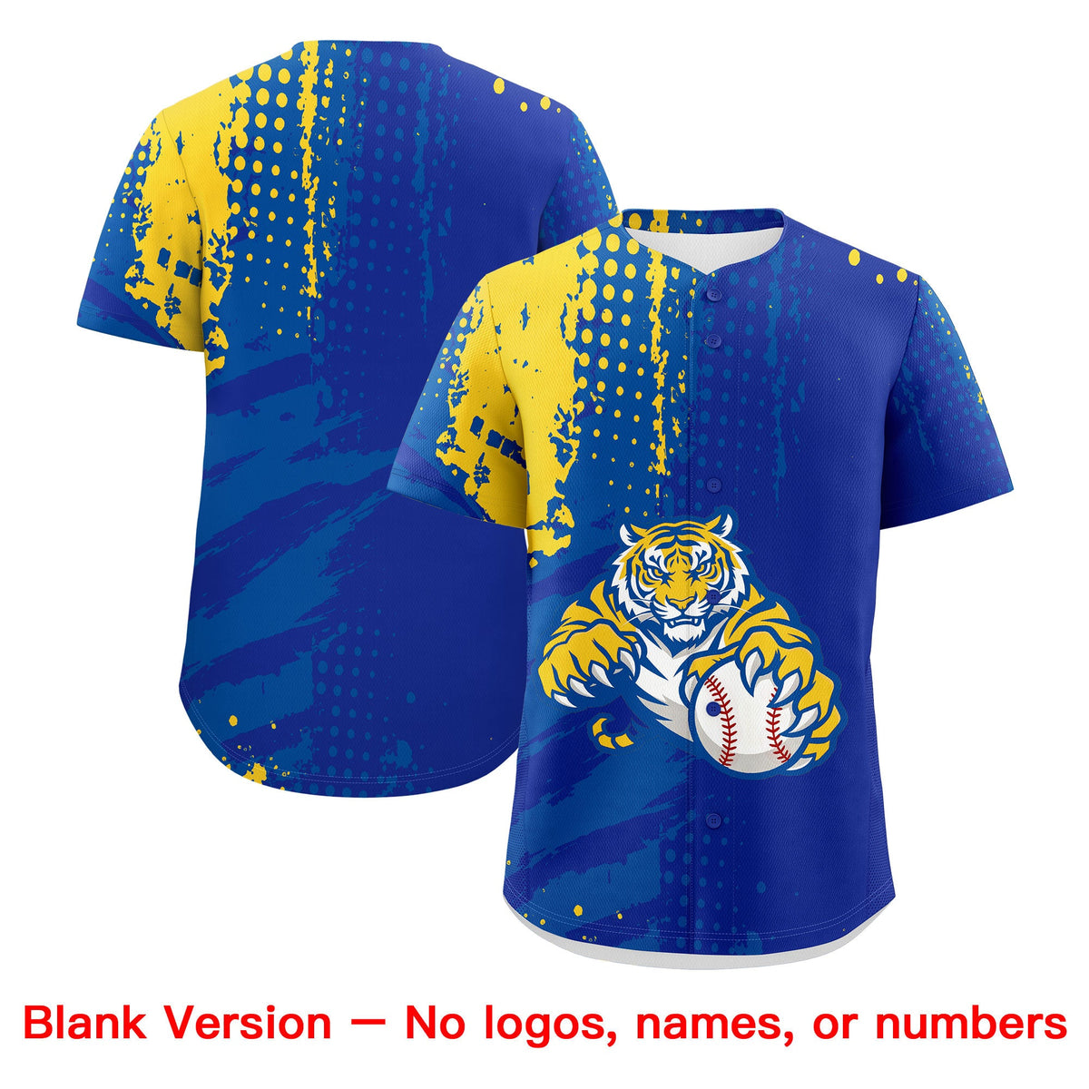 Custom Royal Blue Royal Gold Full-Snap Graffiti Pattern Tiger Graffiti Jersey Baseball Jersey| KXKSHOP