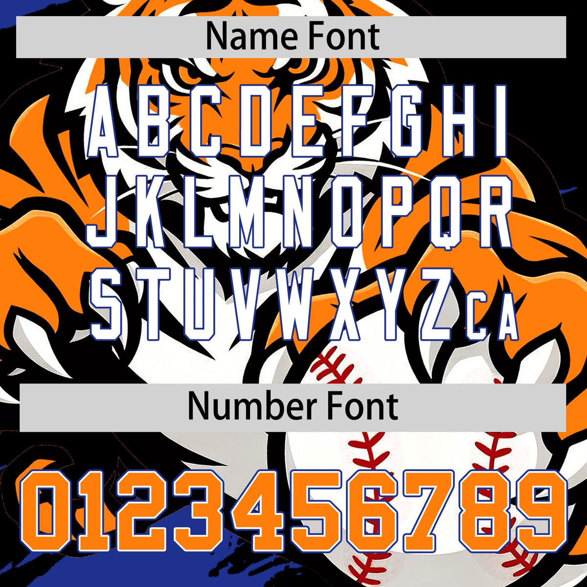 Custom Black Royal Blue Orange Full-Snap Graffiti Pattern Tiger Graffiti Jersey Baseball Jersey| KXKSHOP