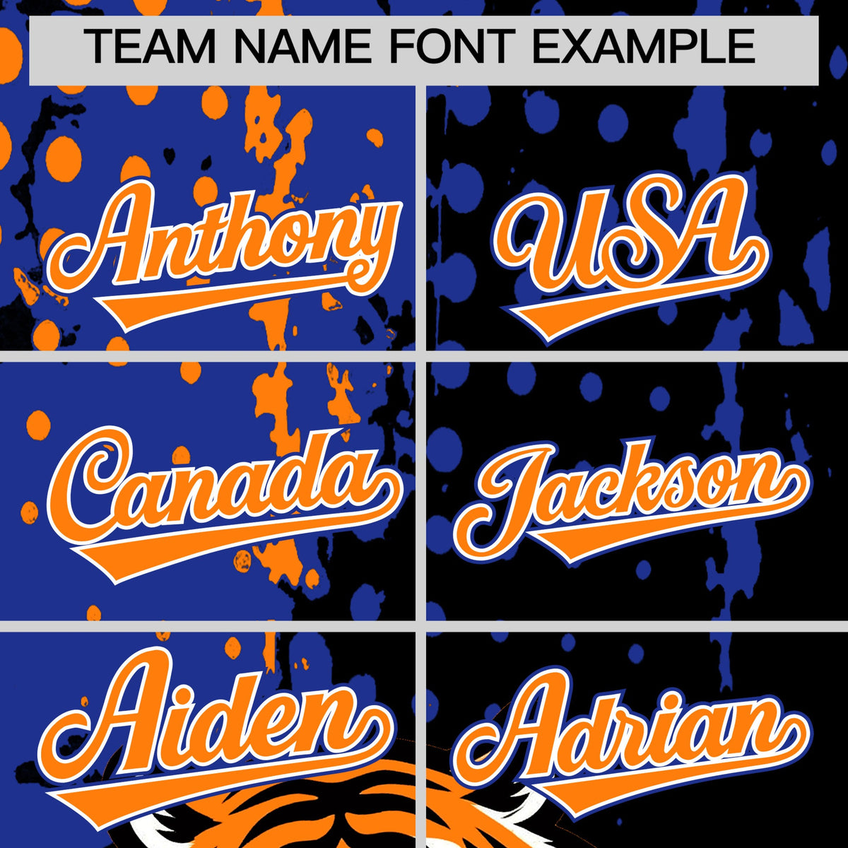 Custom Black Royal Blue Orange Full-Snap Graffiti Pattern Tiger Graffiti Jersey Baseball Jersey| KXKSHOP