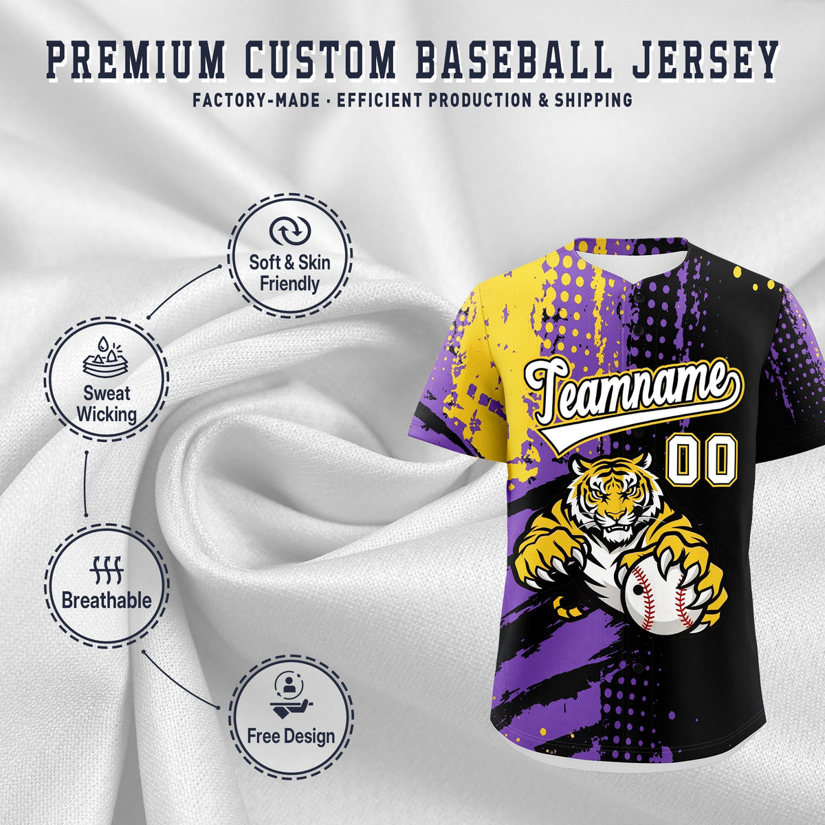 Custom Royal Blue White Red Full-Snap Graffiti Pattern Tiger Graffiti Jersey Baseball Jersey| KXKSHOP