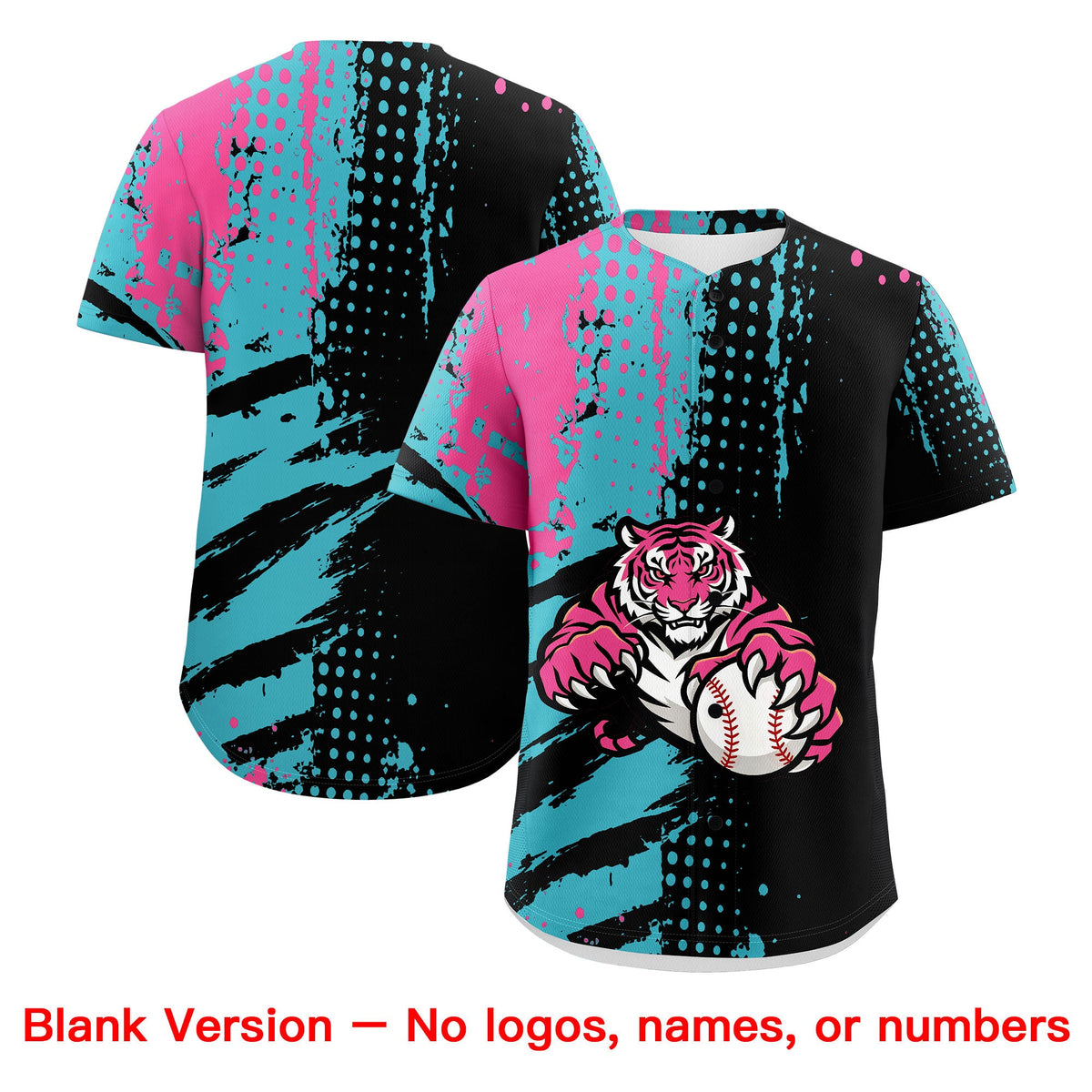 Custom Black Aqua Pink Full-Snap Graffiti Pattern Tiger Graffiti Jersey Baseball Jersey| KXKSHOP